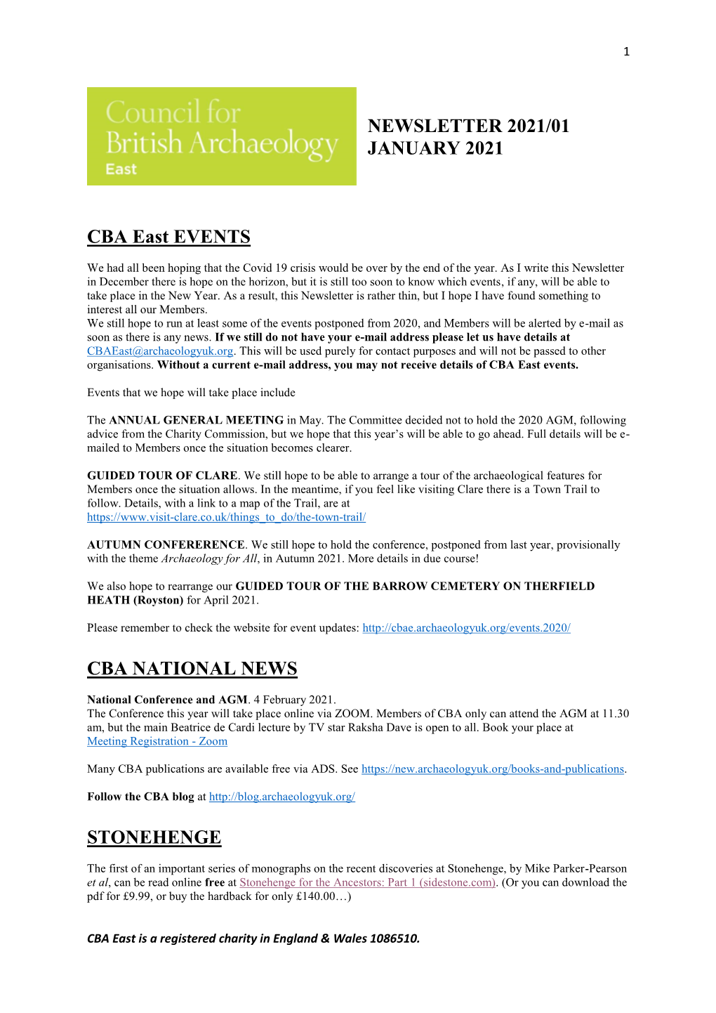 CBA East Newsletter 21-1 (Jan 2021)