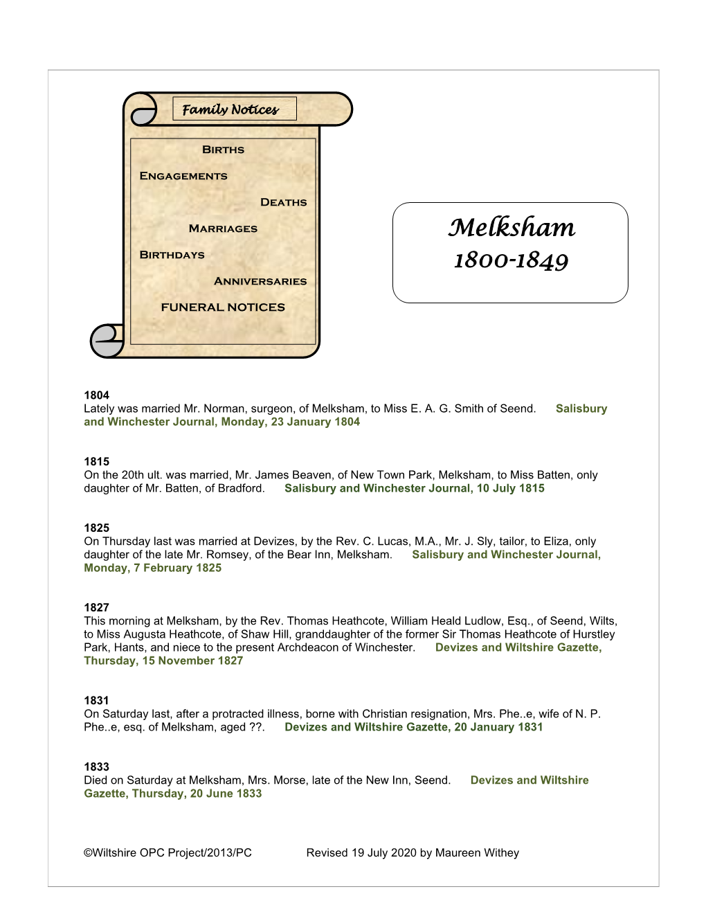 Melksham 1800-1849