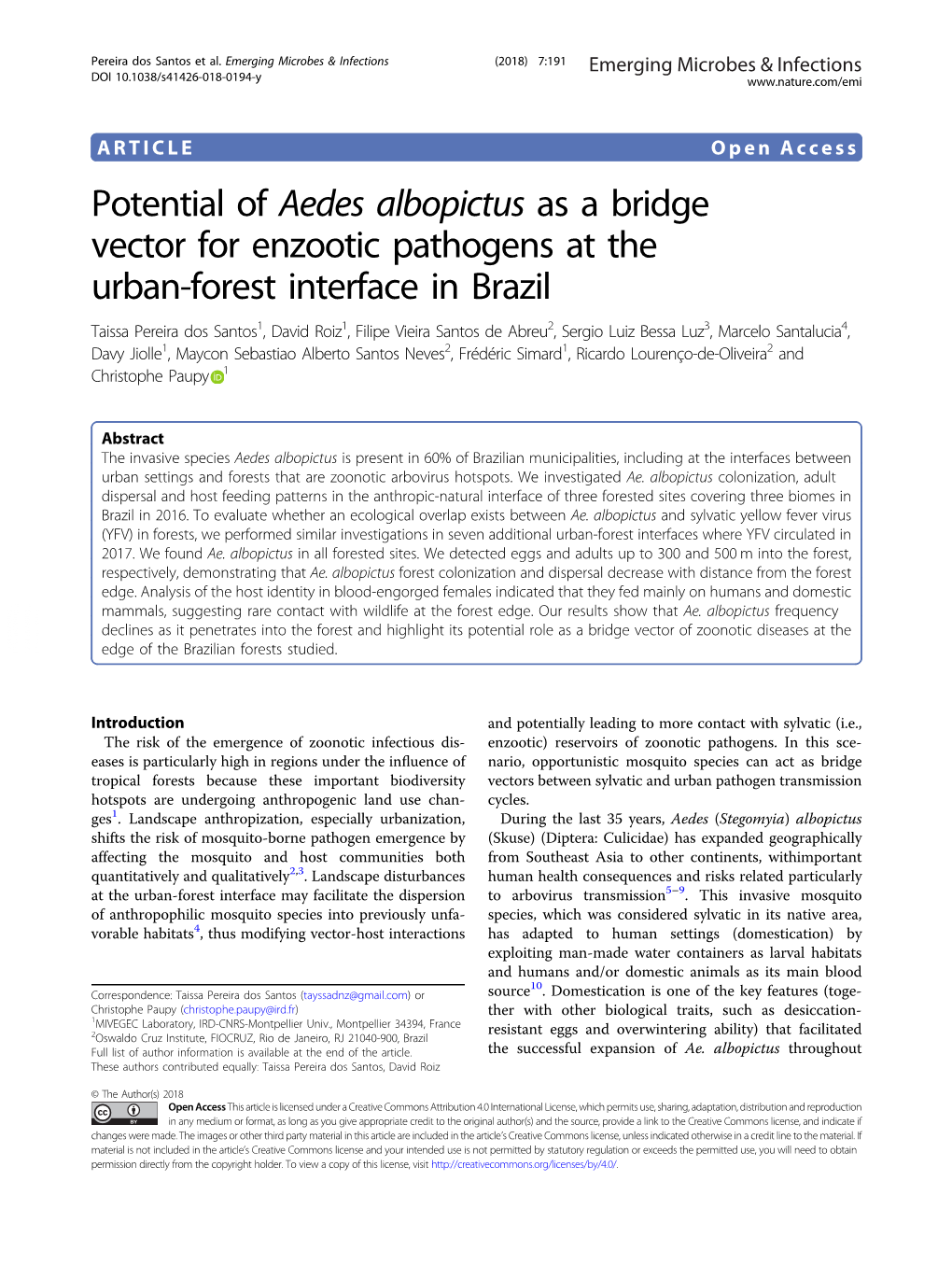 Potential of Aedes Albopictus As a Bridge Vector for Enzootic