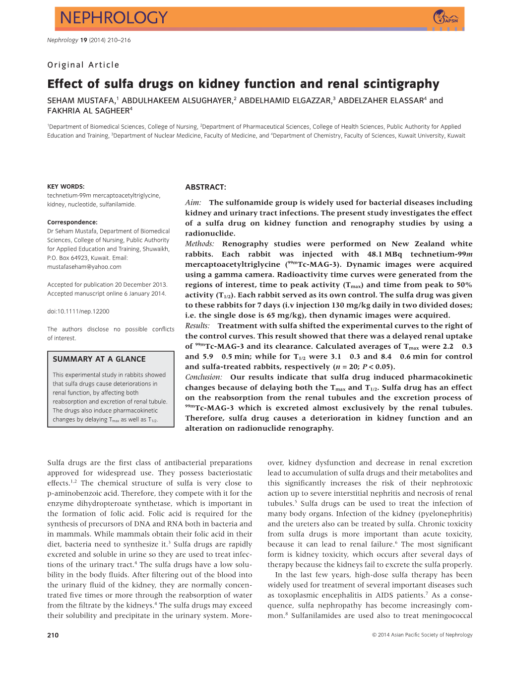 Effect of Sulfa Drugs on Kidney Function and Renal Scintigraphy