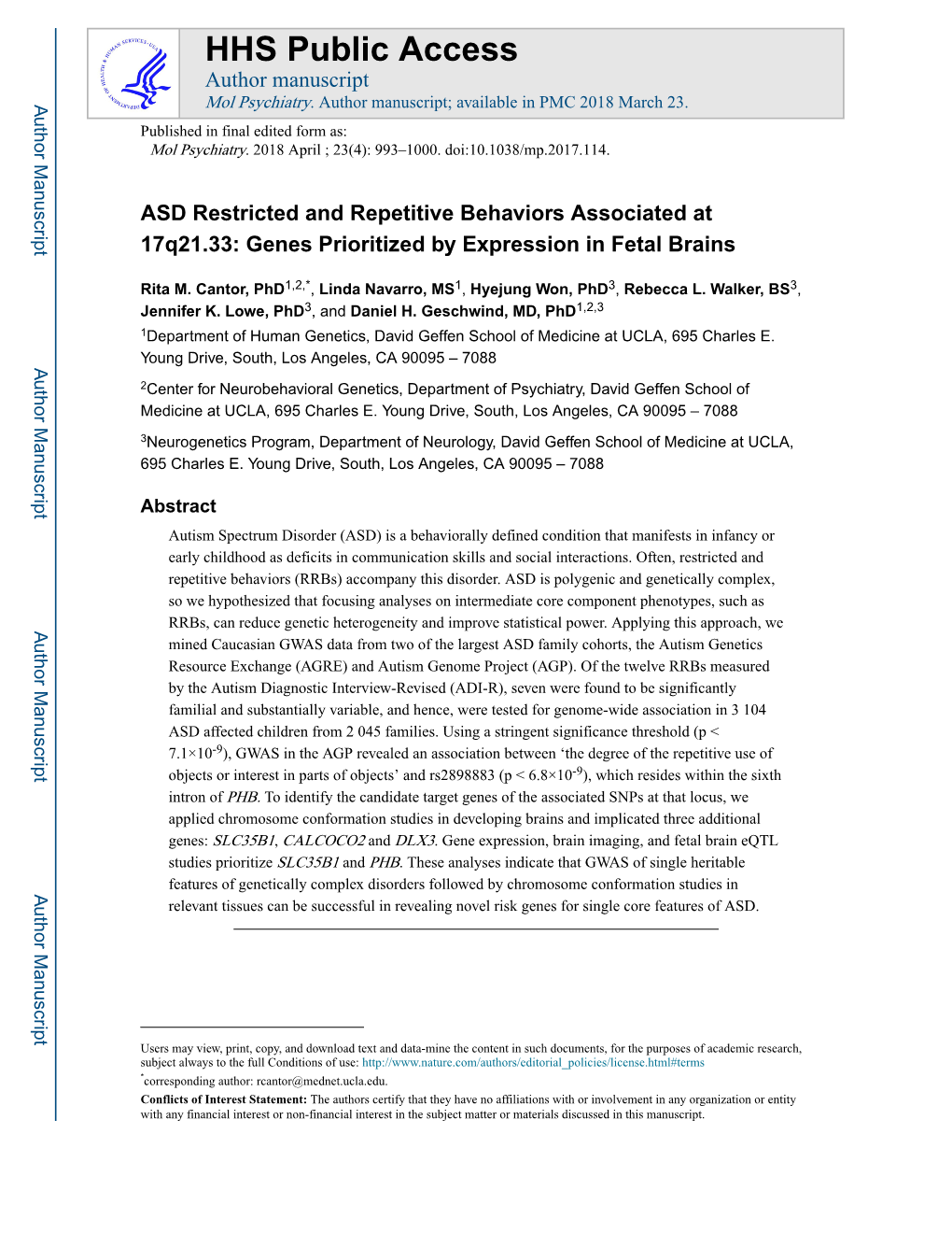 Genes Prioritized by Expression in Fetal Brains