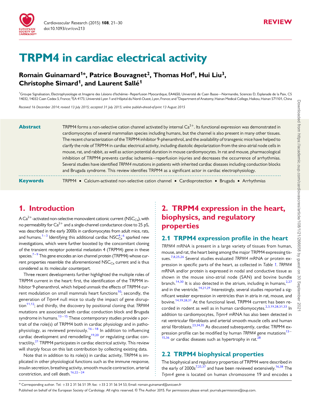 TRPM4 in Cardiac Electrical Activity