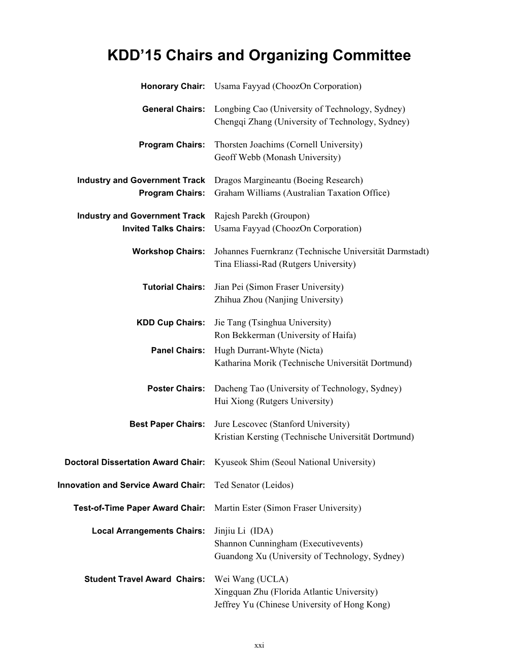 KDD'15 Chairs and Organizing Committee