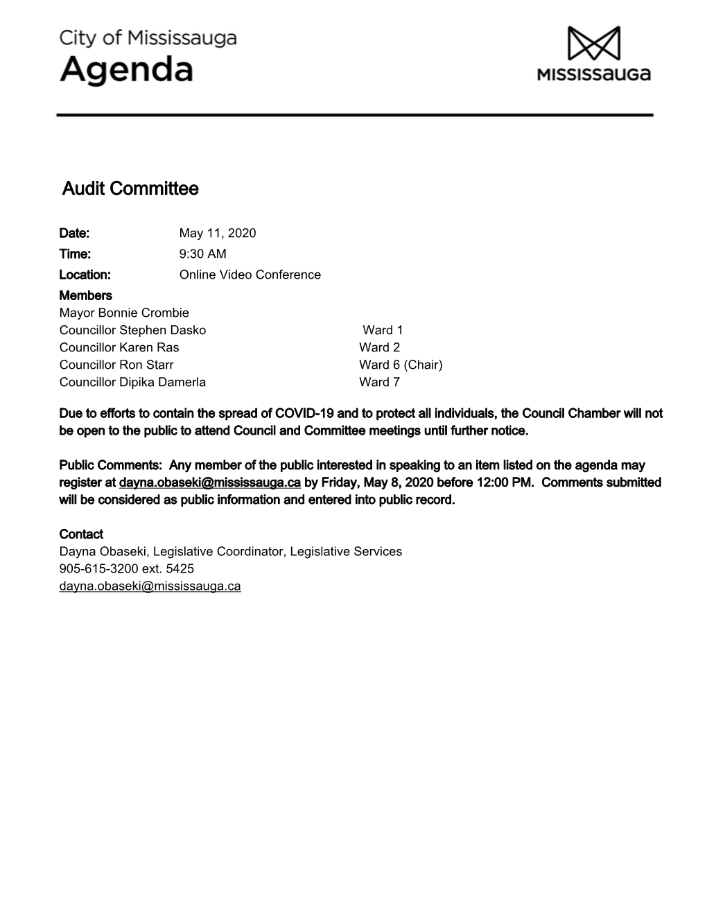 Audit Committee Agenda
