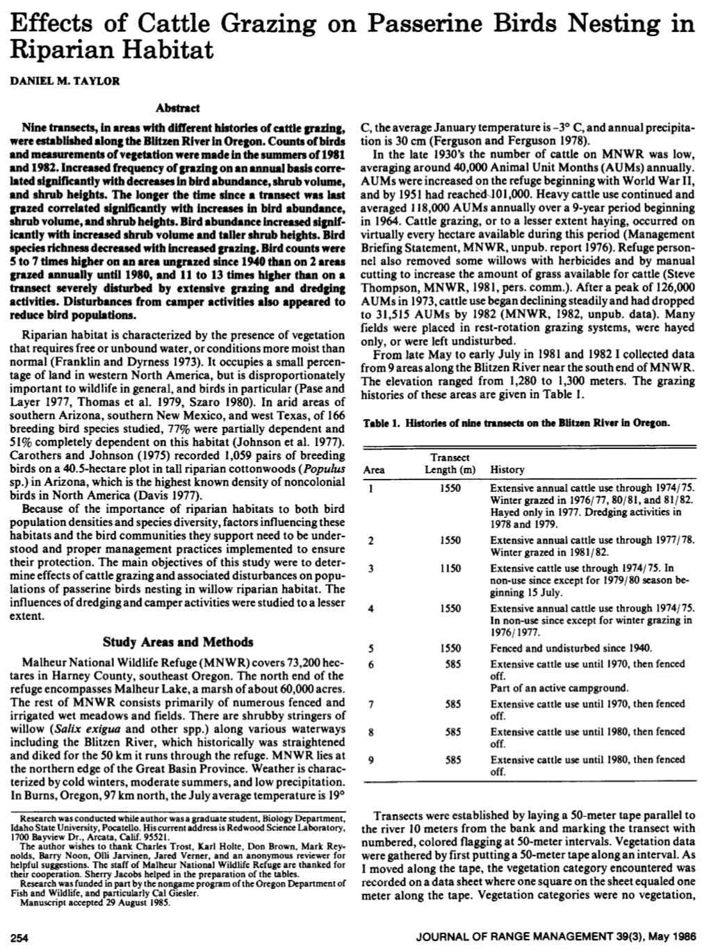 Effects of Cattle Grazing Riparian Habitat on Passerine Birds Nesting In