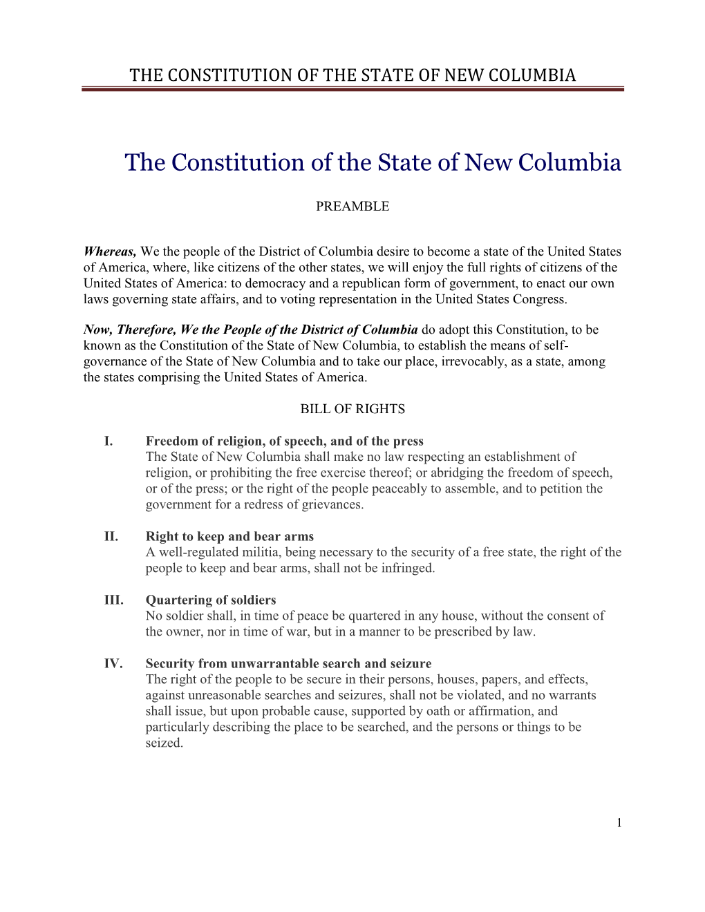 The Constitution of the State of New Columbia