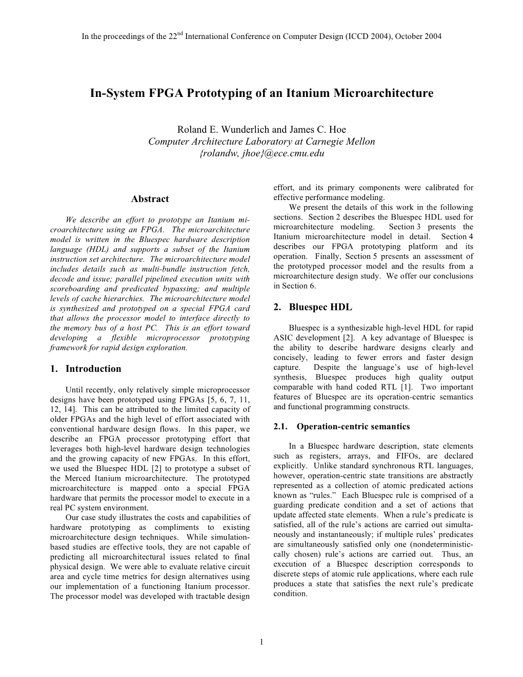 In-System FPGA Prototyping of an Itanium Microarchitecture