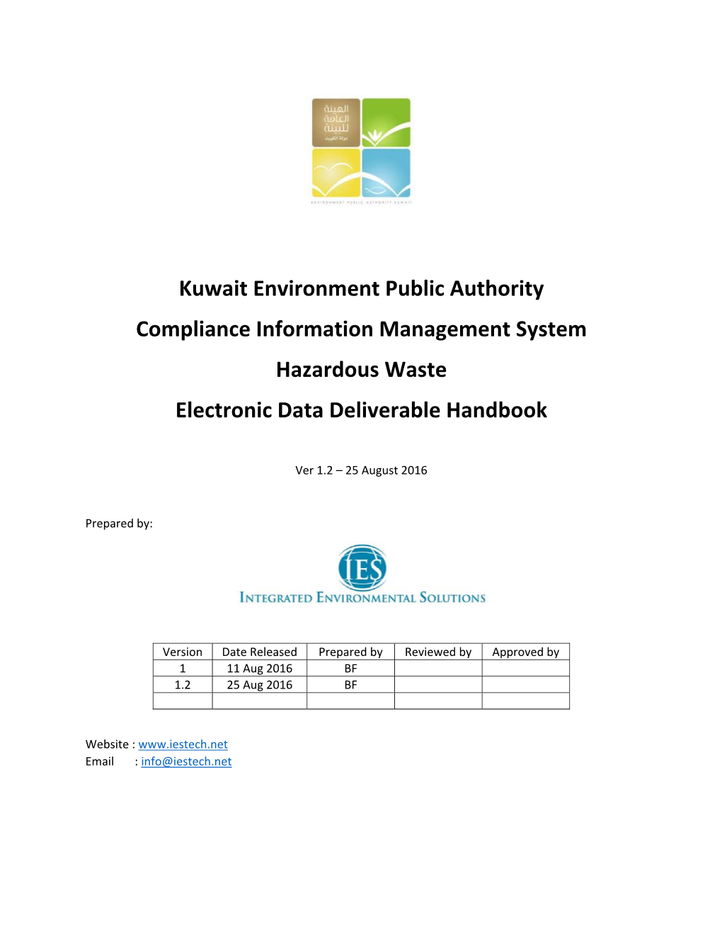 Kuwait Environment Public Authority Compliance Information Management System Hazardous Waste Electronic Data Deliverable Handbook