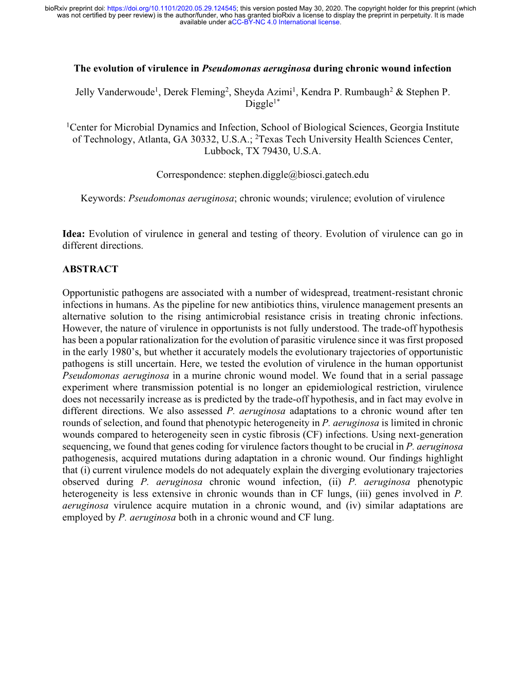 The Evolution of Virulence in Pseudomonas Aeruginosa During Chronic Wound Infection