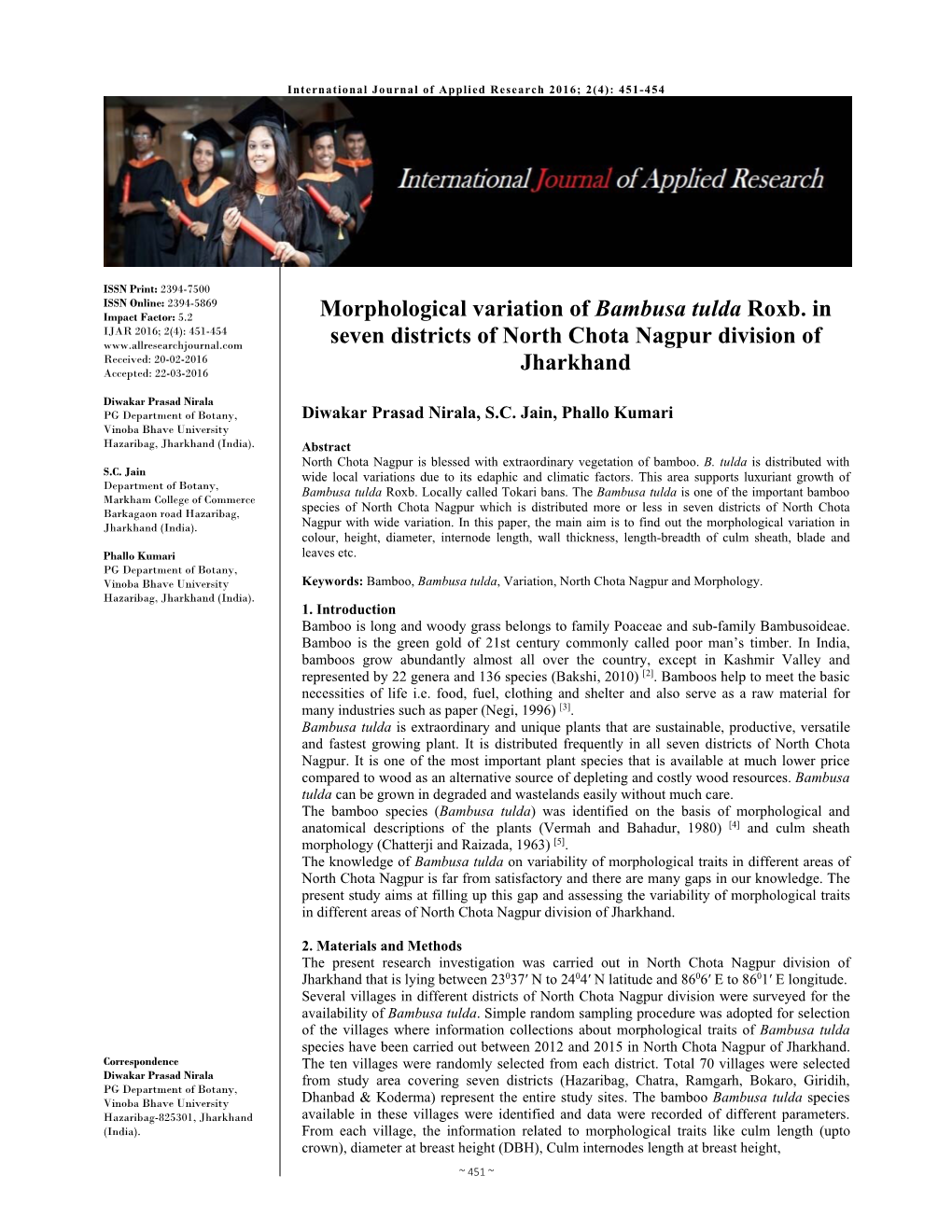 Morphological Variation of Bambusa Tulda Roxb. in Seven Districts Of