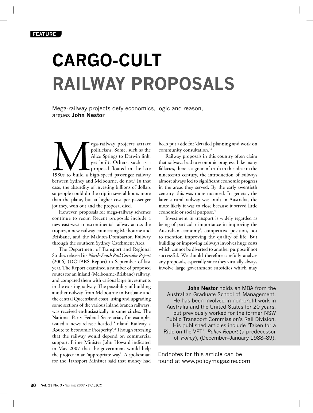 Cargo-Cult Railway Proposals