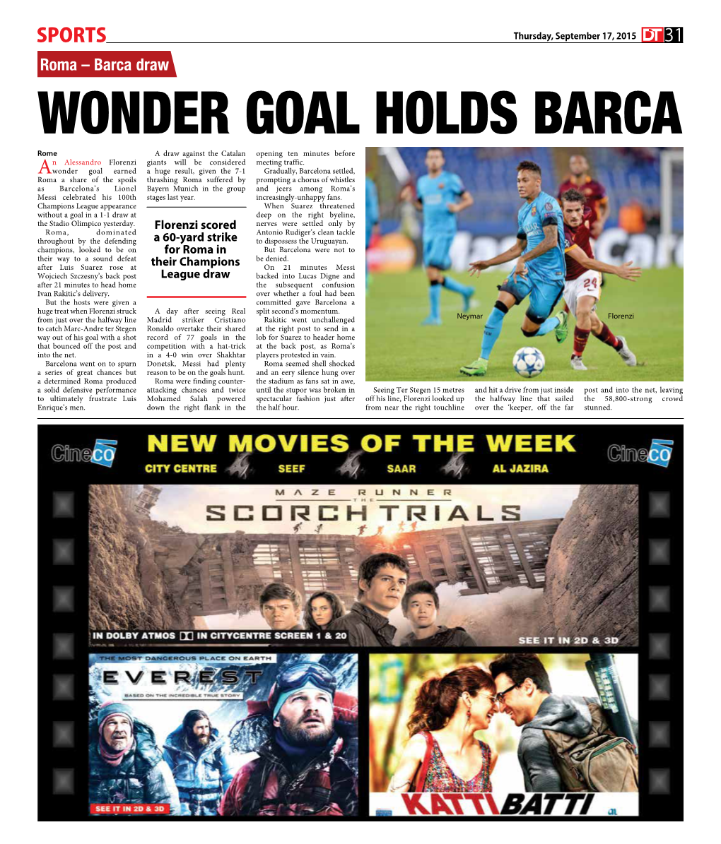 WONDER GOAL HOLDS BARCA the Ramee Grand Hotel in First Five Premier League Matches