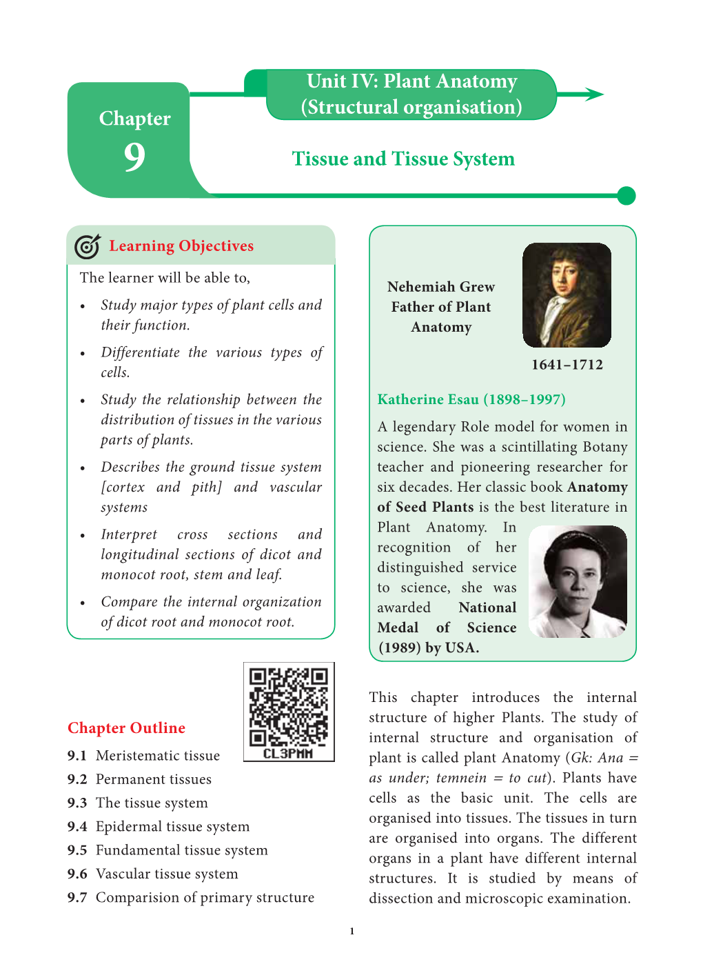 Tissue and Tissue System Chapter Unit IV: Plant Anatomy