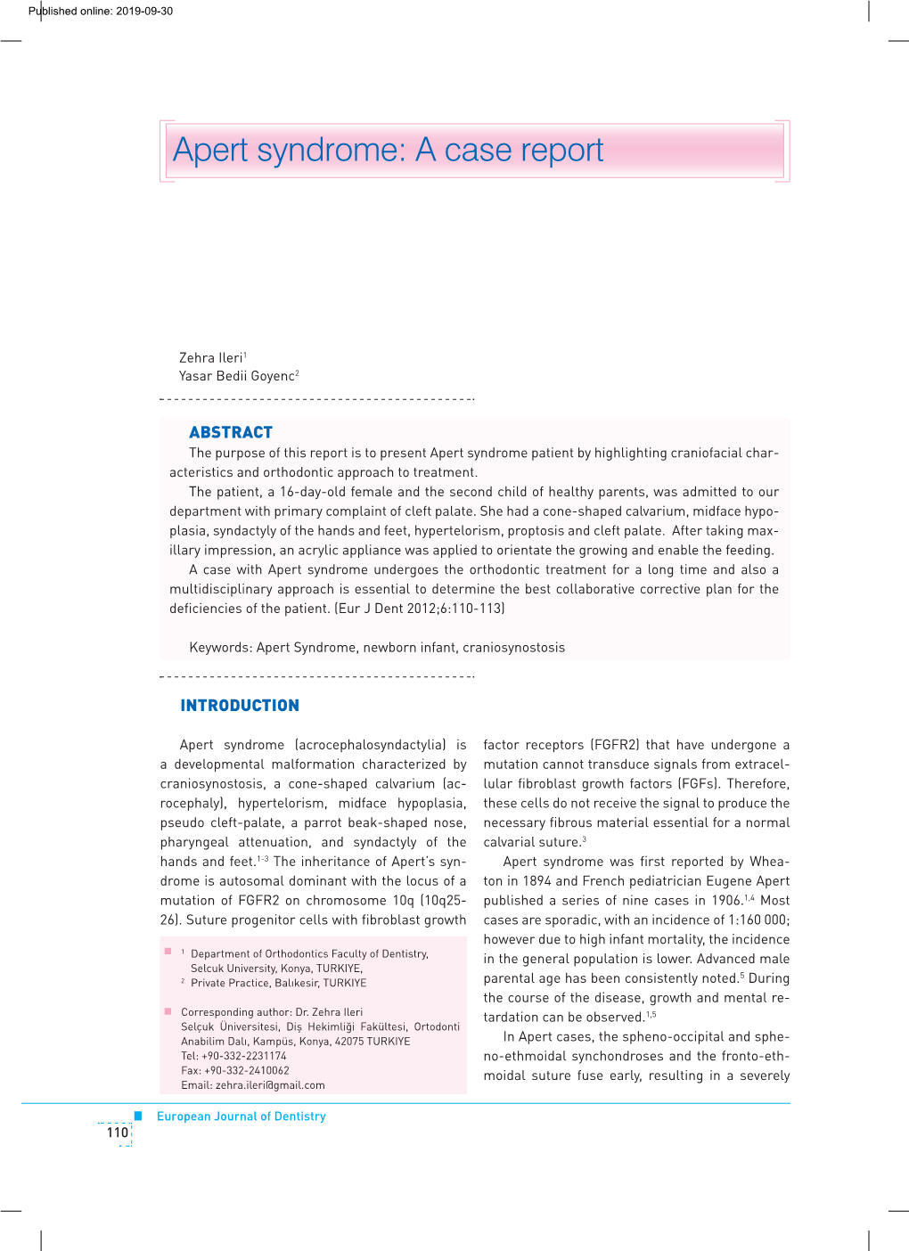 Apert Syndrome: a Case Report