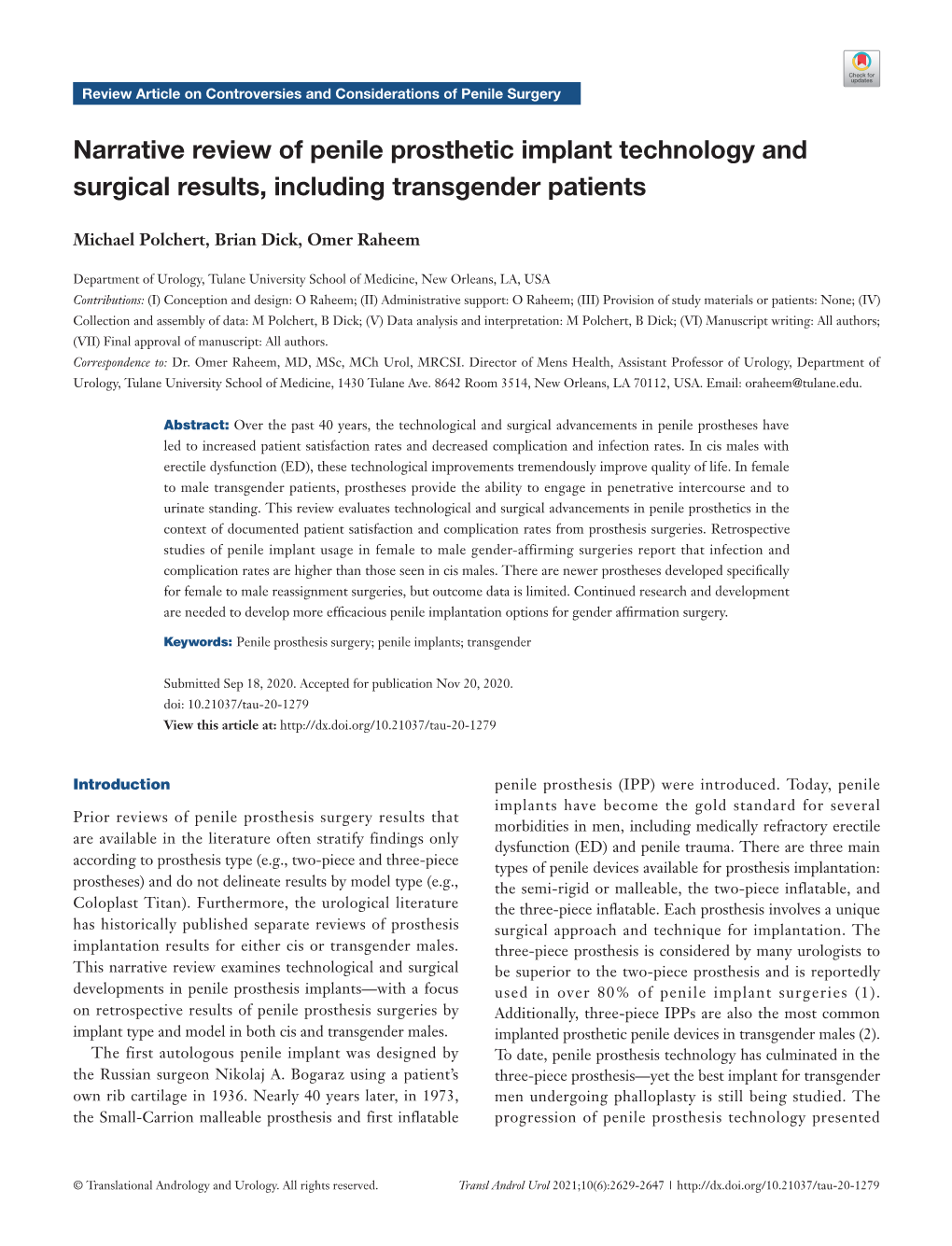 Narrative Review of Penile Prosthetic Implant Technology and Surgical Results, Including Transgender Patients