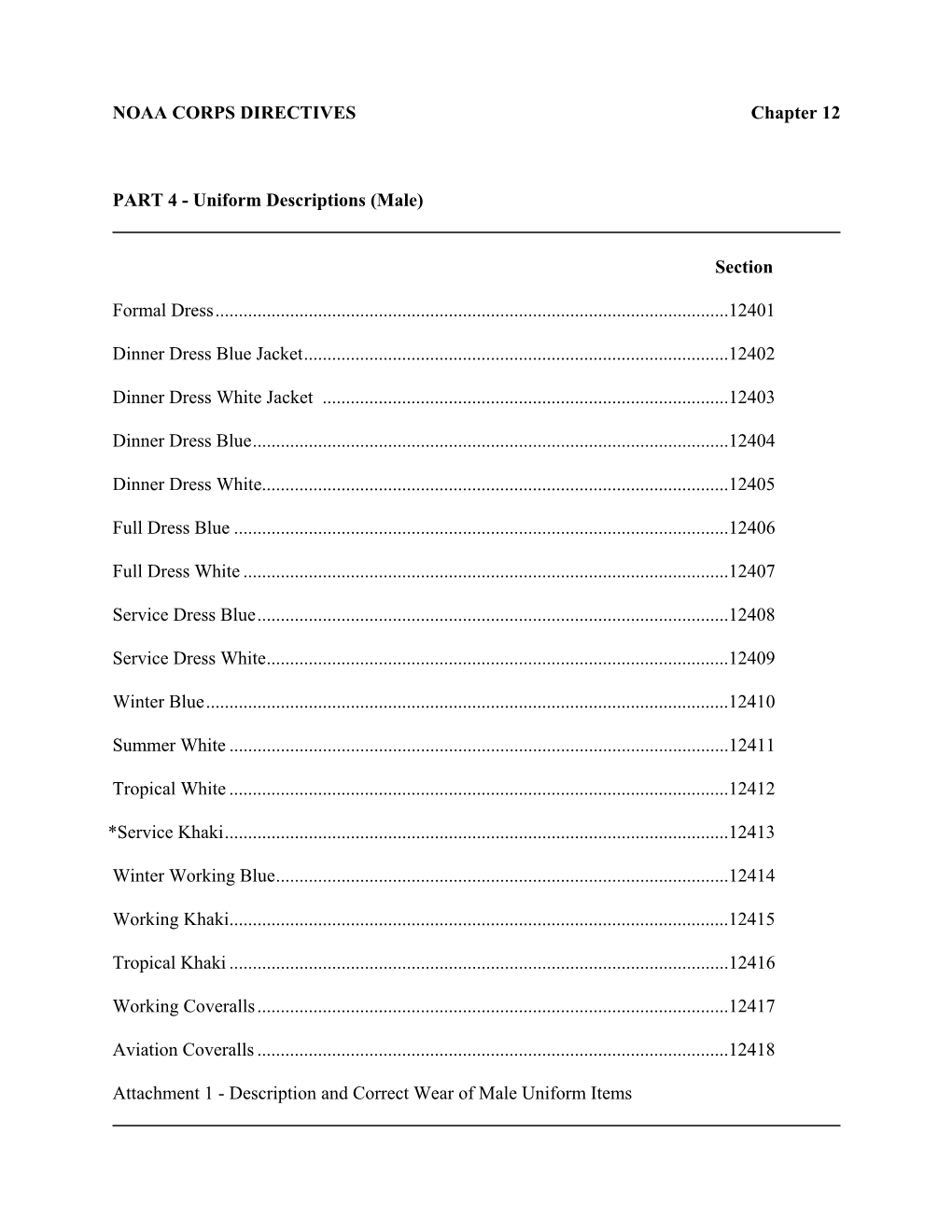 NOAA CORPS DIRECTIVES Chapter 12 PART 4 - Uniform Descriptions (Male)