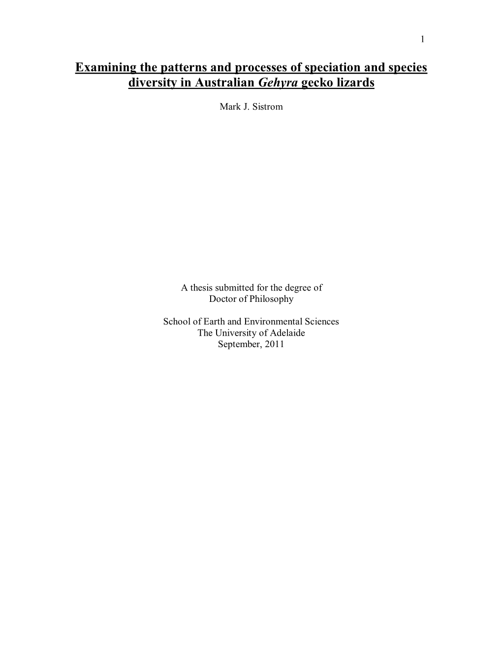 Examining the Patterns and Processes of Speciation and Species Diversity in Australian Gehyra Gecko Lizards