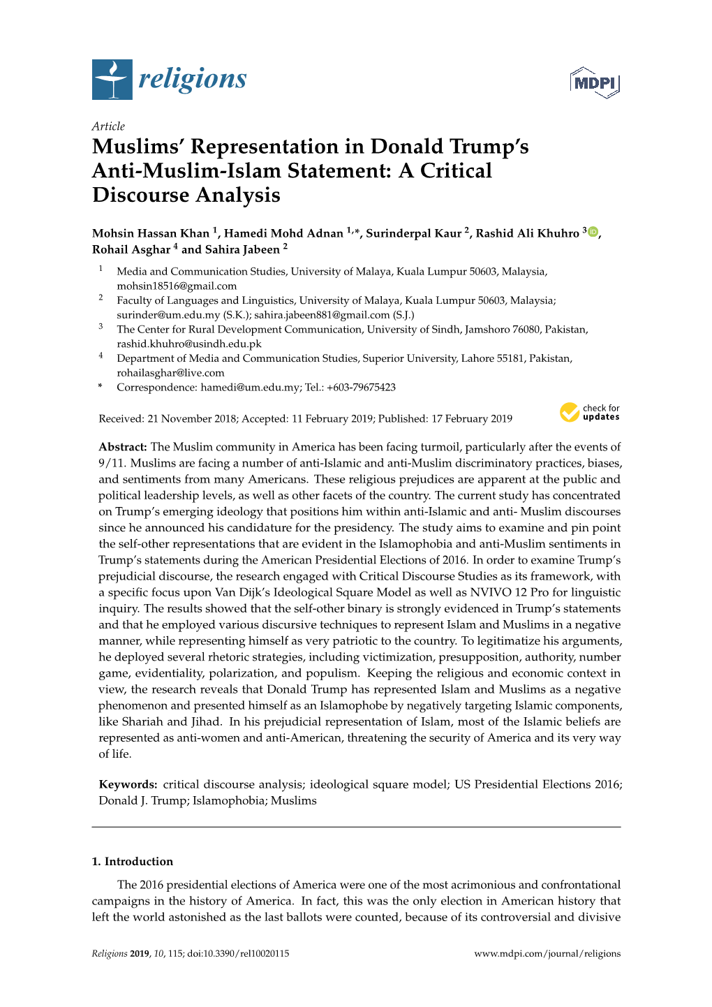 Muslims' Representation in Donald Trump's Anti-Muslim-Islam Statement: a Critical Discourse Analysis