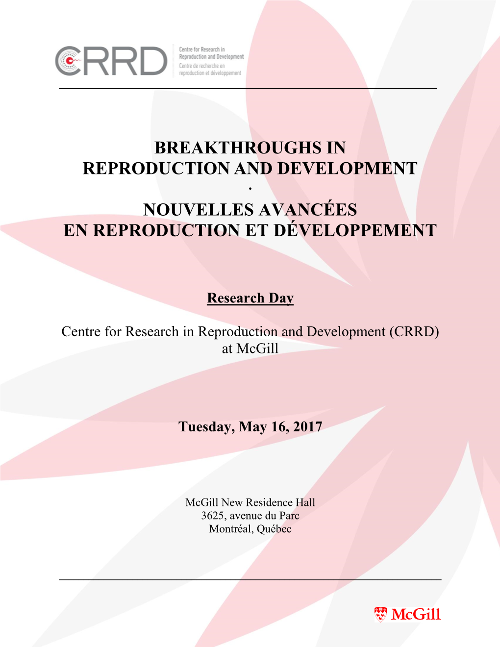 Breakthroughs in Reproduction and Development · Nouvelles Avancées En Reproduction Et Développement