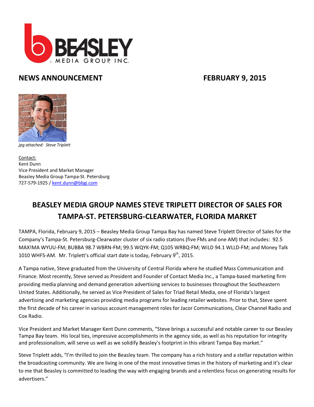 News Announcement February 9, 2015 Beasley