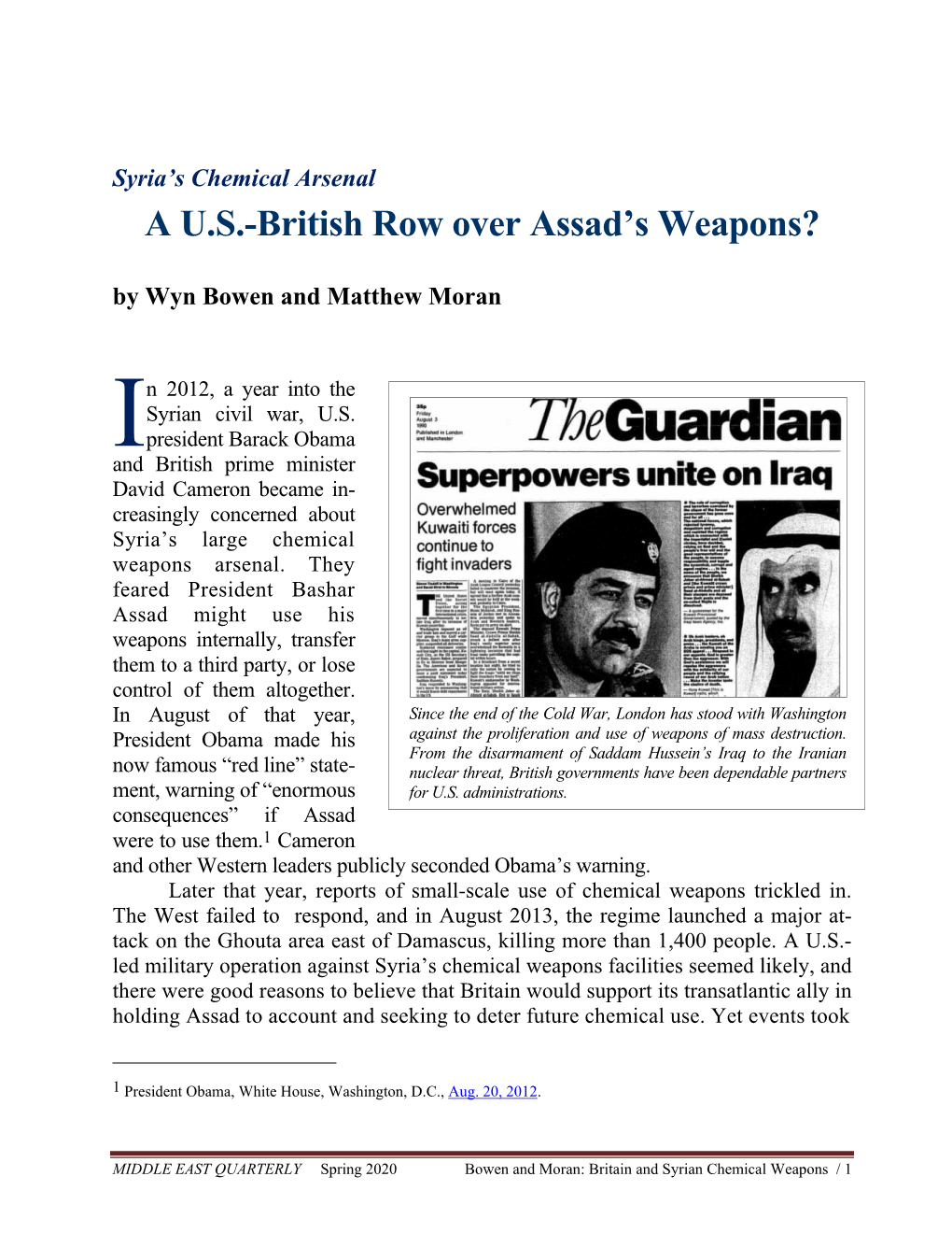 A U.S.-British Row Over Assad's Weapons?