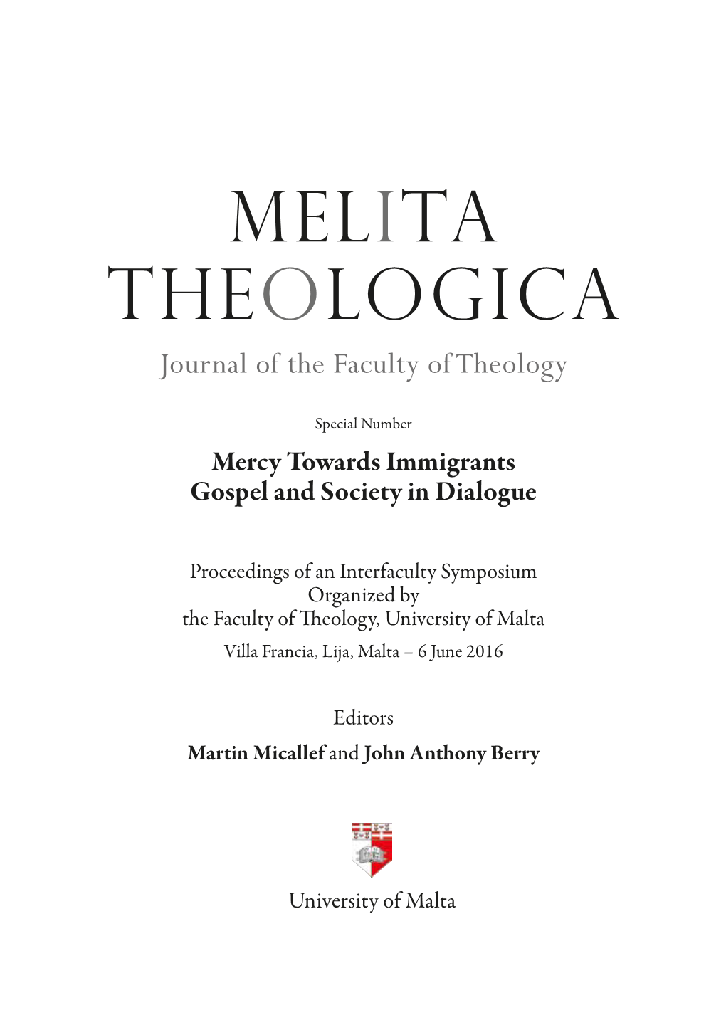 Melita Theologica Journal of the Faculty of Theology