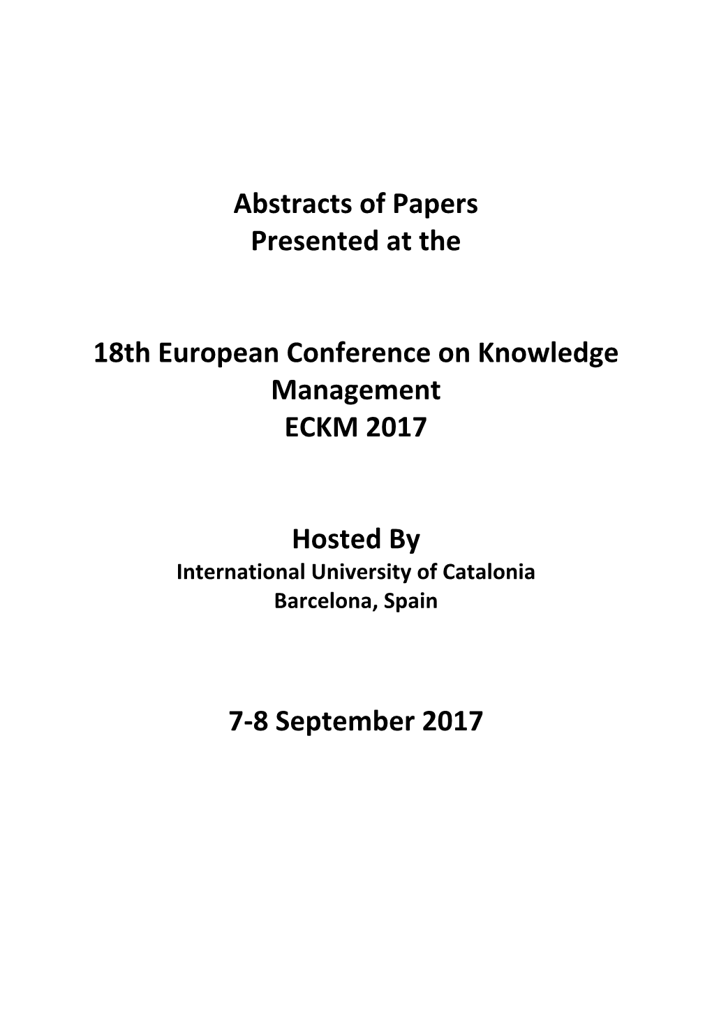 Abstracts of Papers Presented at the 18Th European Conference On