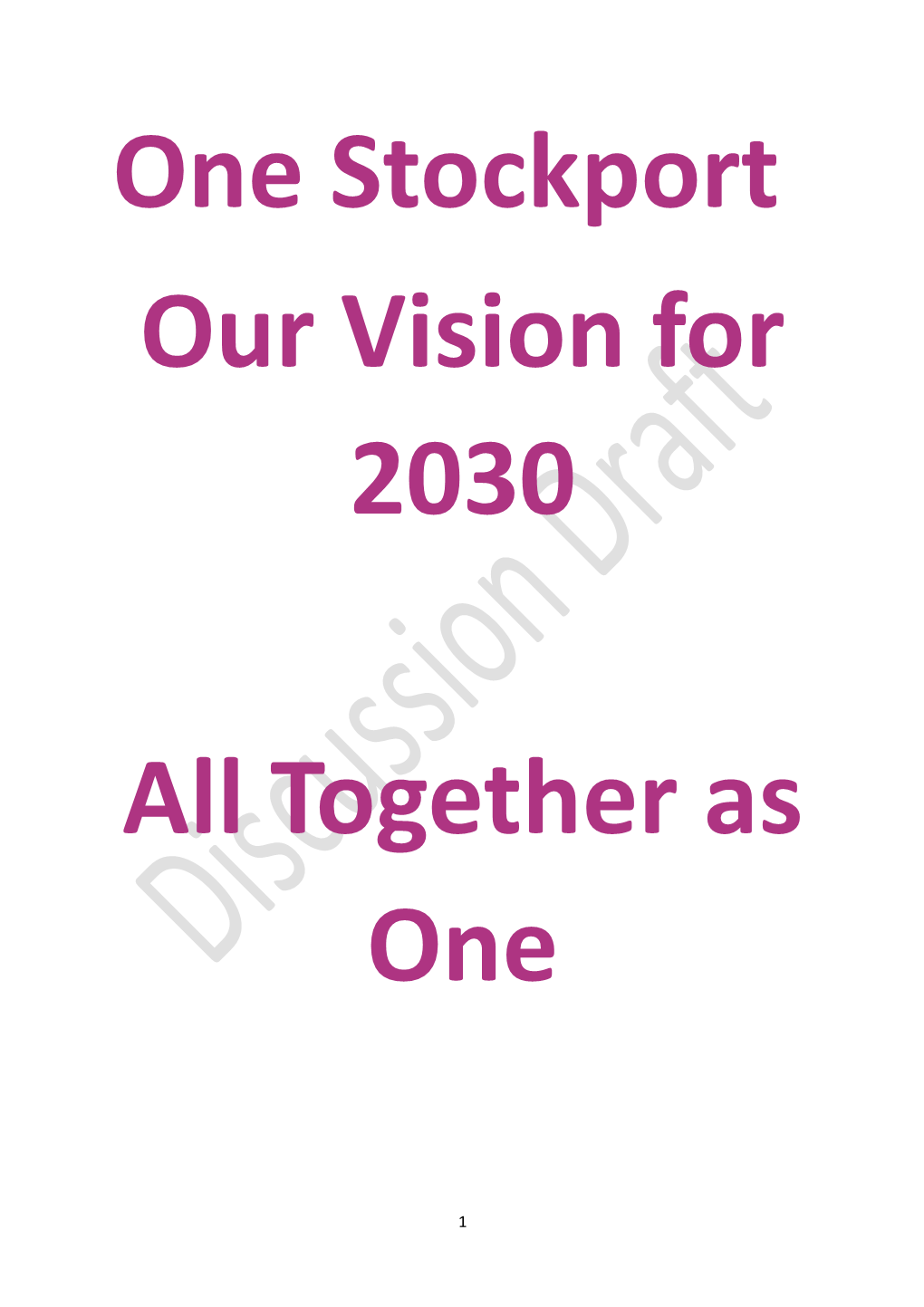 One Stockport Borough Plan