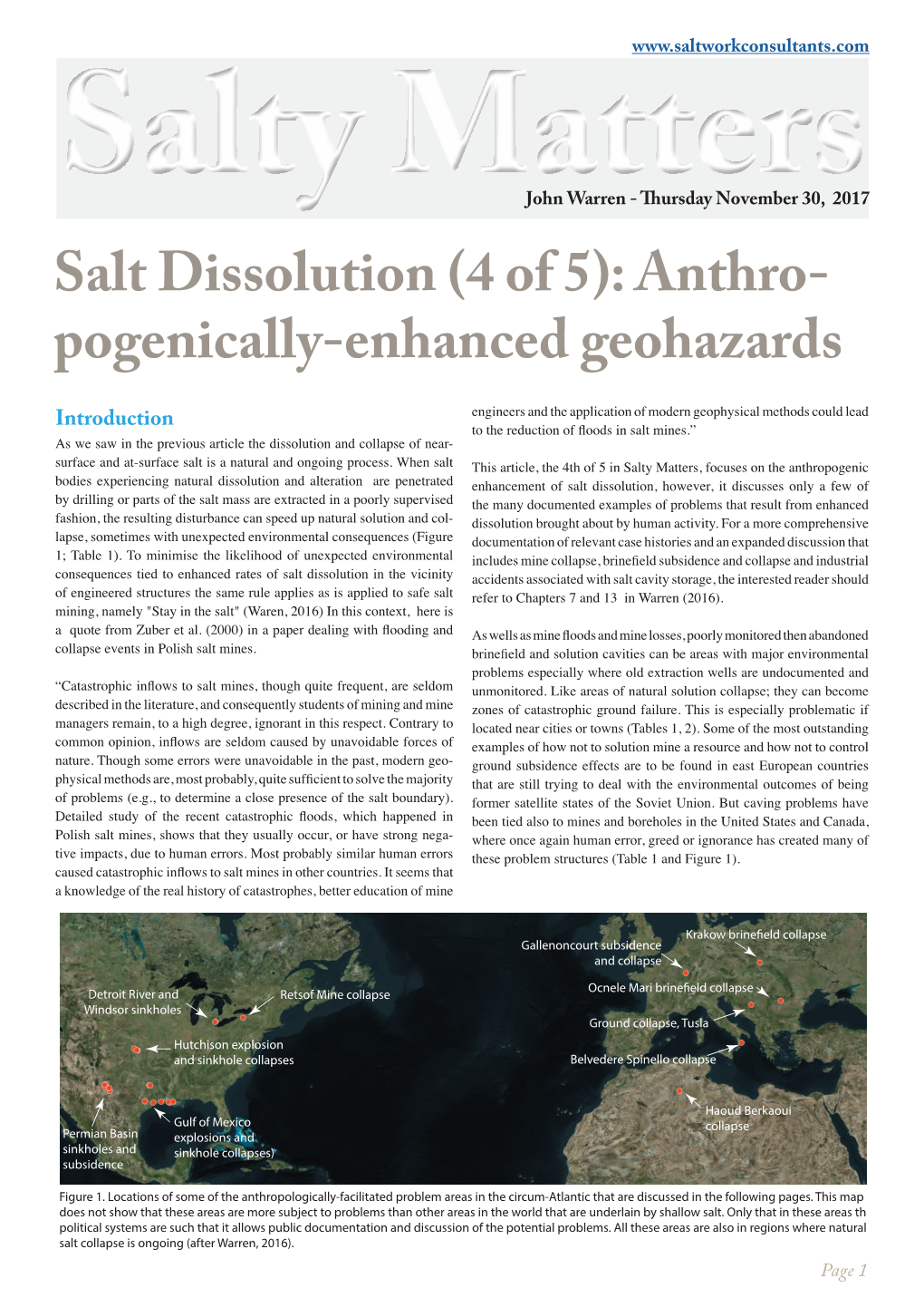 Salt Dissolution (4 of 5): Anthro- Pogenically-Enhanced Geohazards