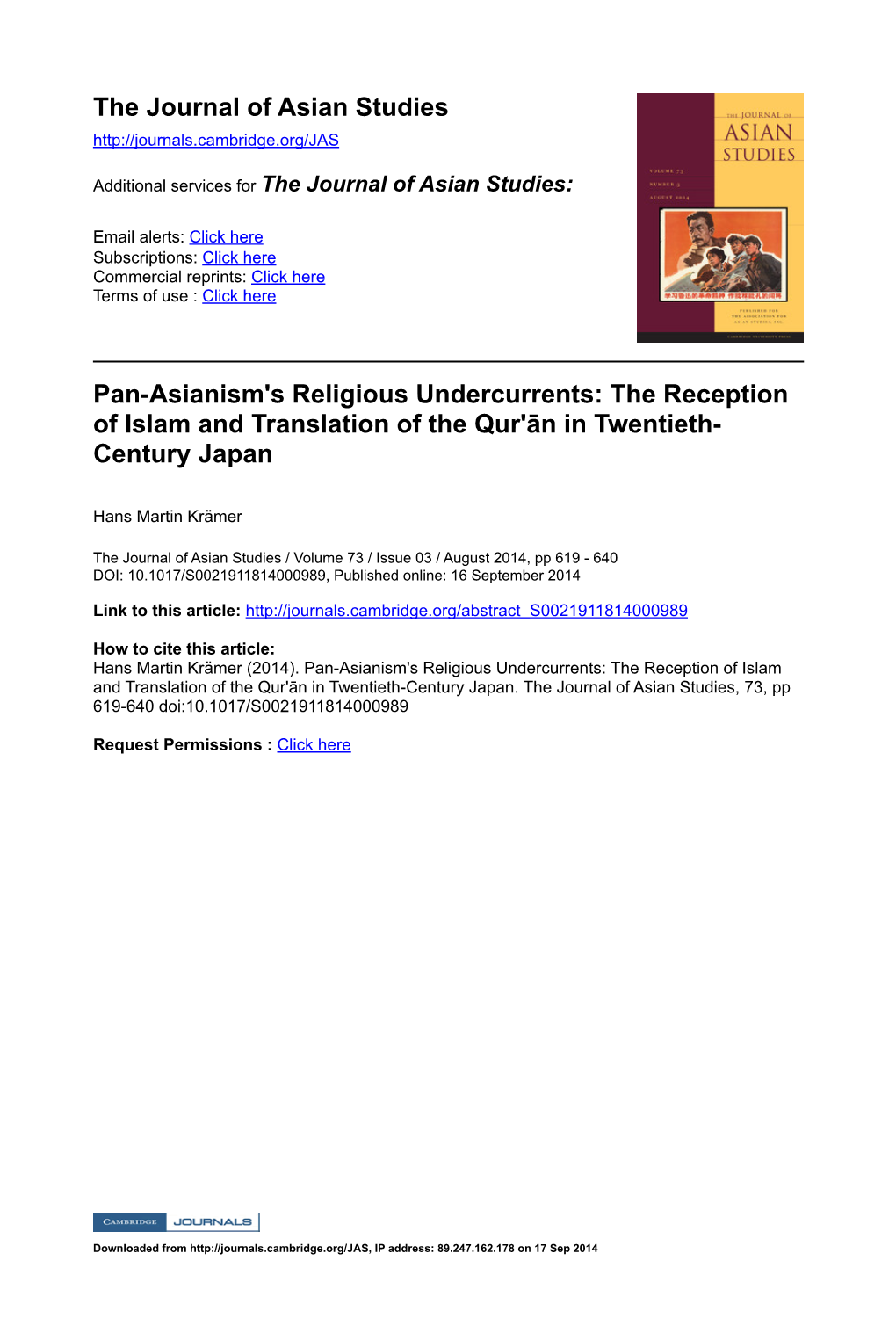 The Journal of Asian Studies Pan-Asianism's Religious