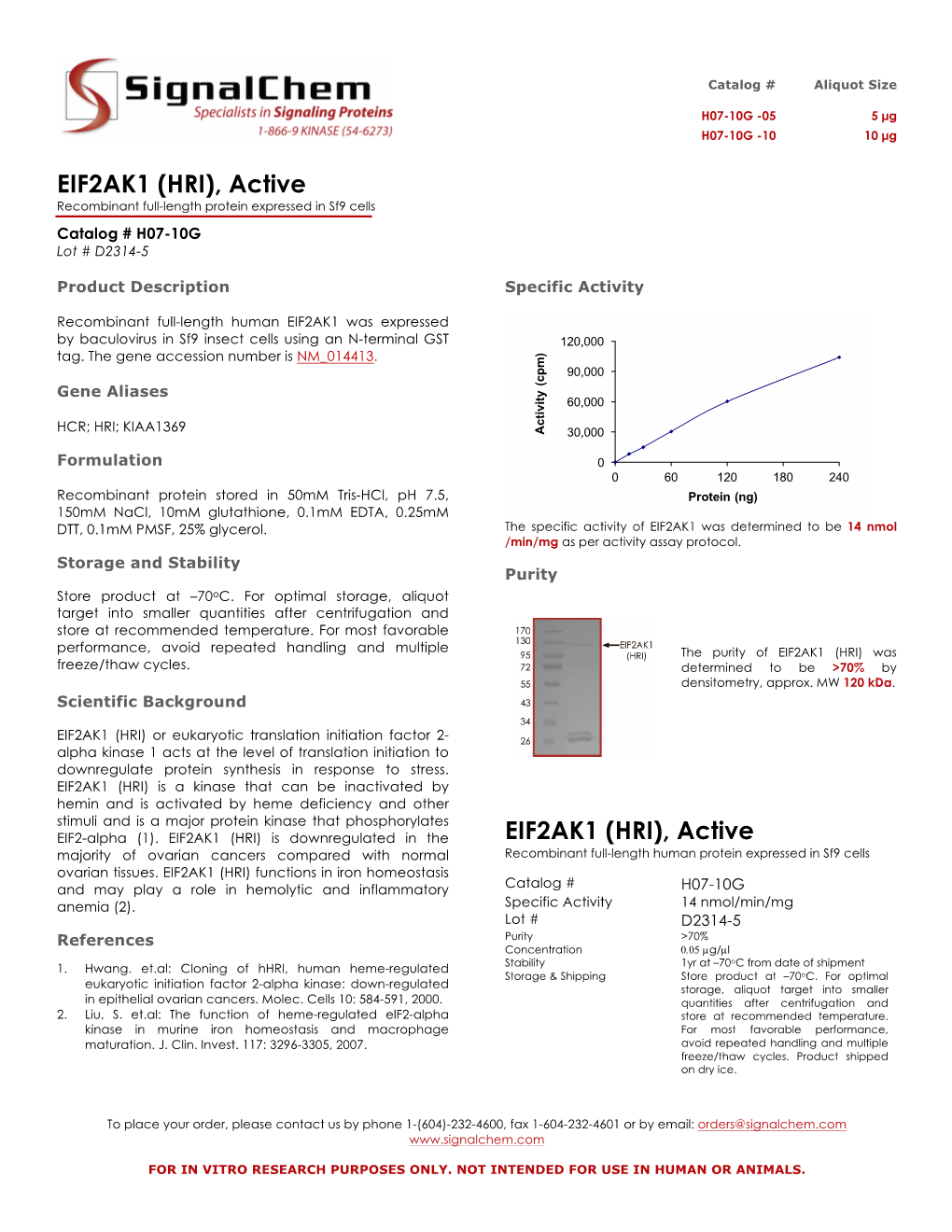 EIF2AK1 (HRI), Active Recombinant Full-Length Protein Expressed in Sf9 Cells