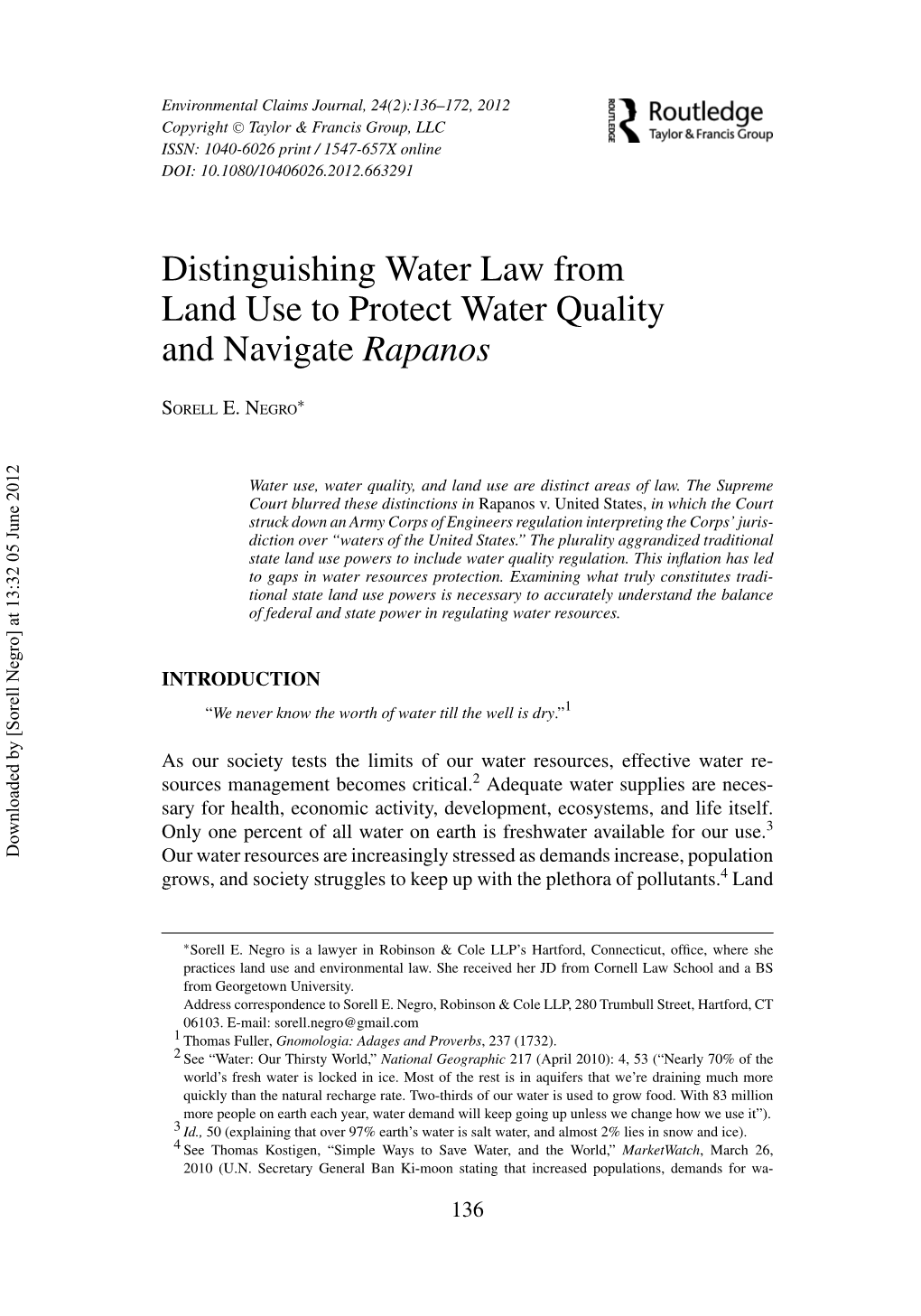 Distinguishing Water Law from Land Use to Protect Water Quality and Navigate Rapanos