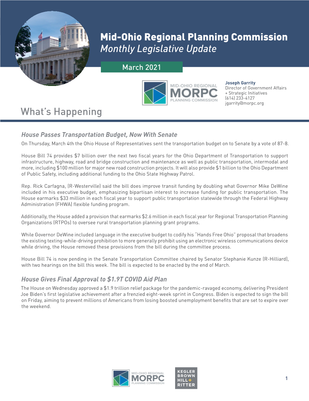 Mid-Ohio Regional Planning Commission Monthly Legislative Update What's Happening