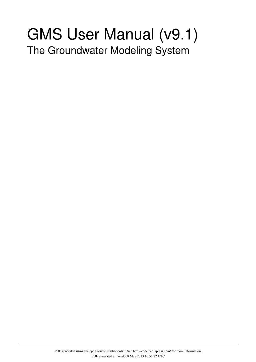 GMS User Manual (V9.1) the Groundwater Modeling System