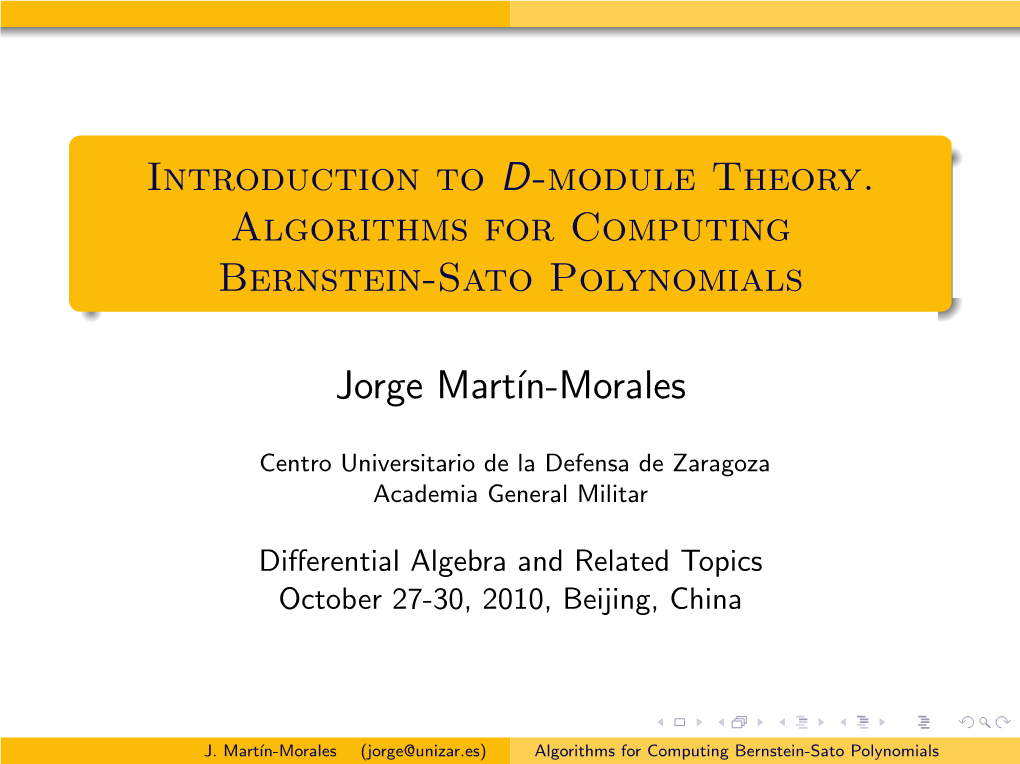 Introduction to D-Module Theory. Algorithms for Computing Bernstein-Sato Polynomials
