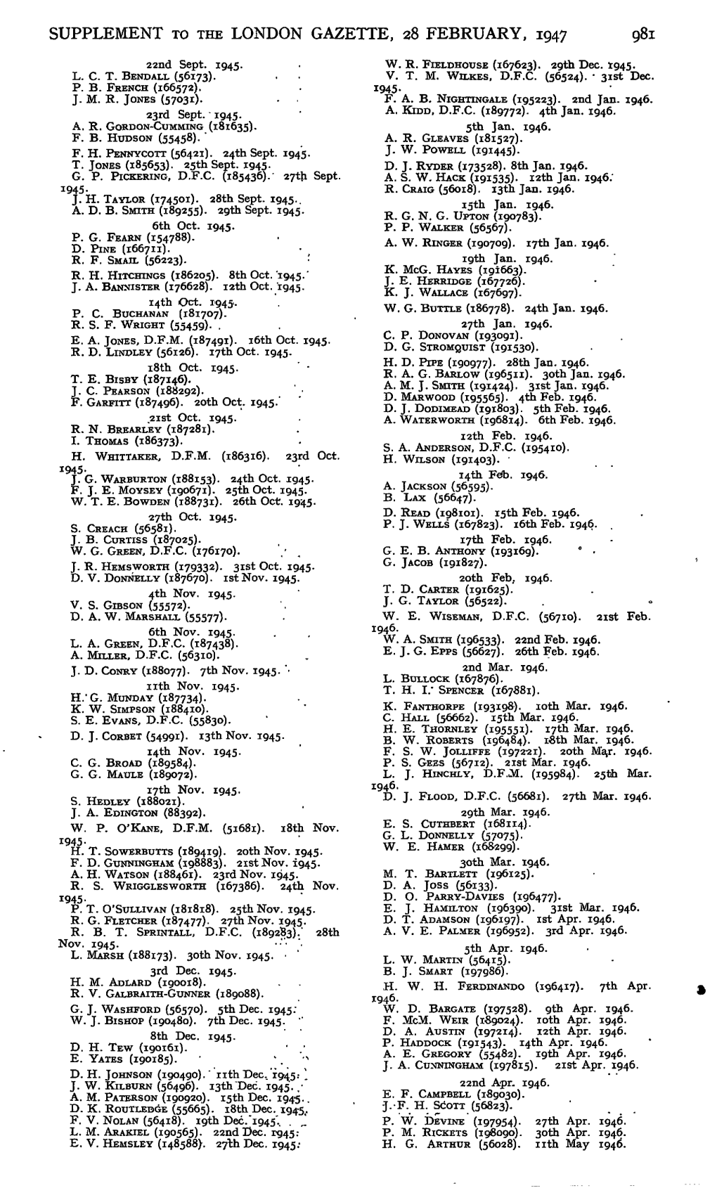 Supplement to the London Gazette, 28 February, 1947