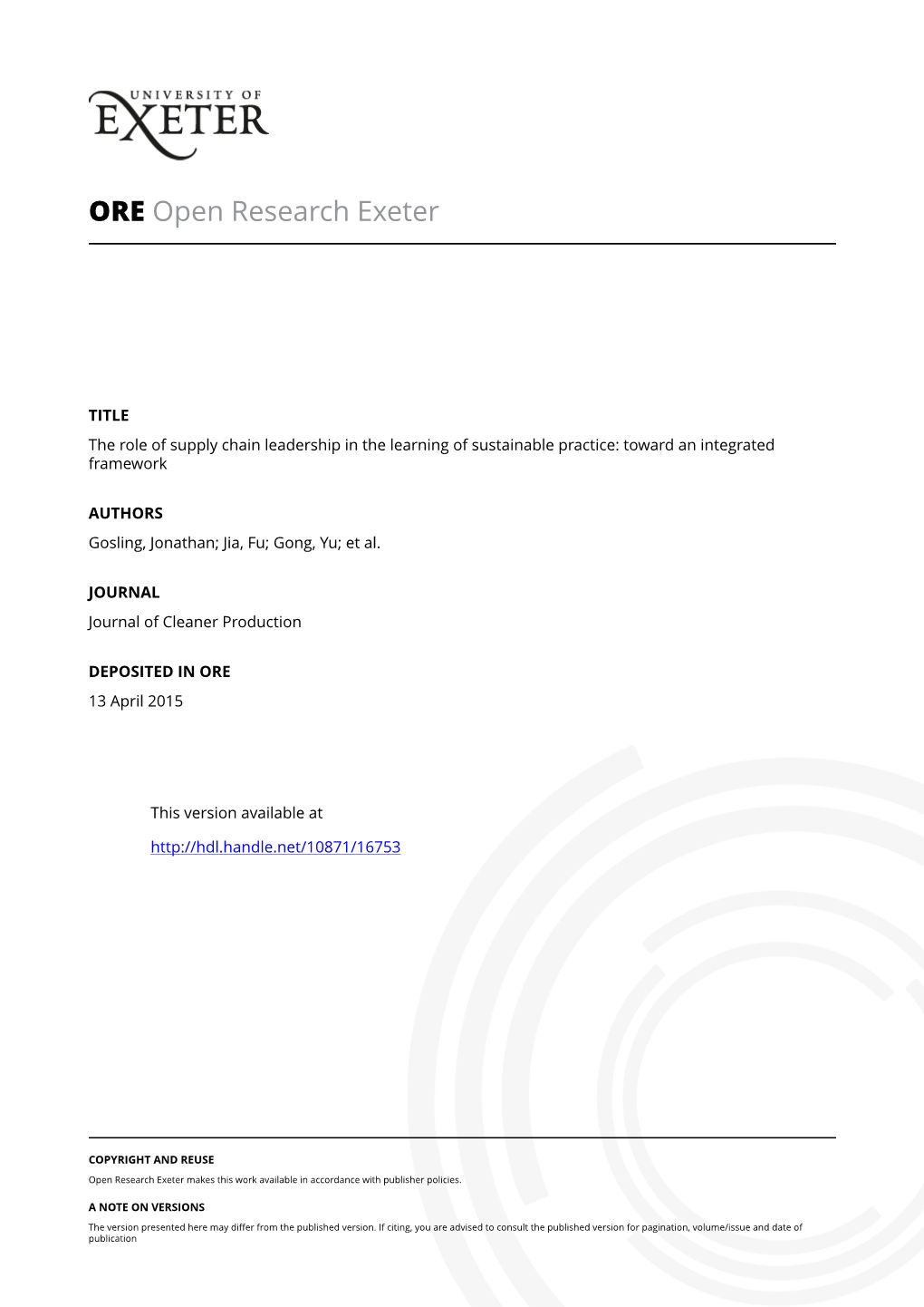 The Role of Supply Chain Leadership in the Learning of Sustainable Practice: Toward an Integrated Framework