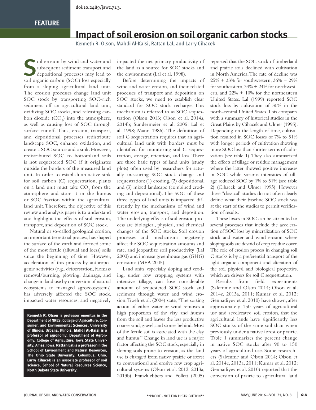 Impact of Soil Erosion on Soil Organic Carbon Stocks Kenneth R