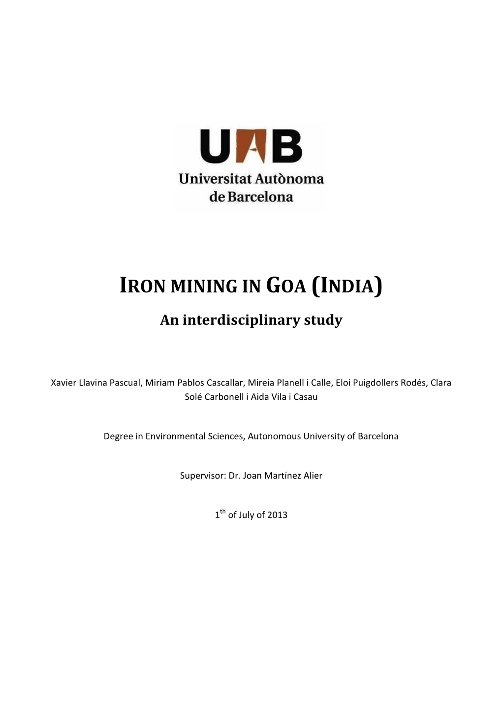 IRON MINING in GOA (INDIA) an Interdisciplinary Study