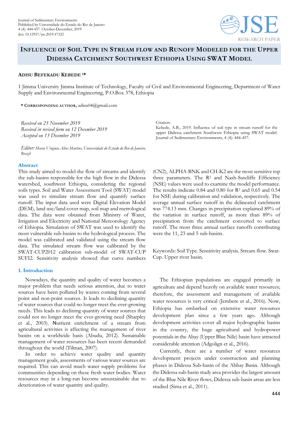 444 Influence of Soil Type in Stream Flow and Runoff