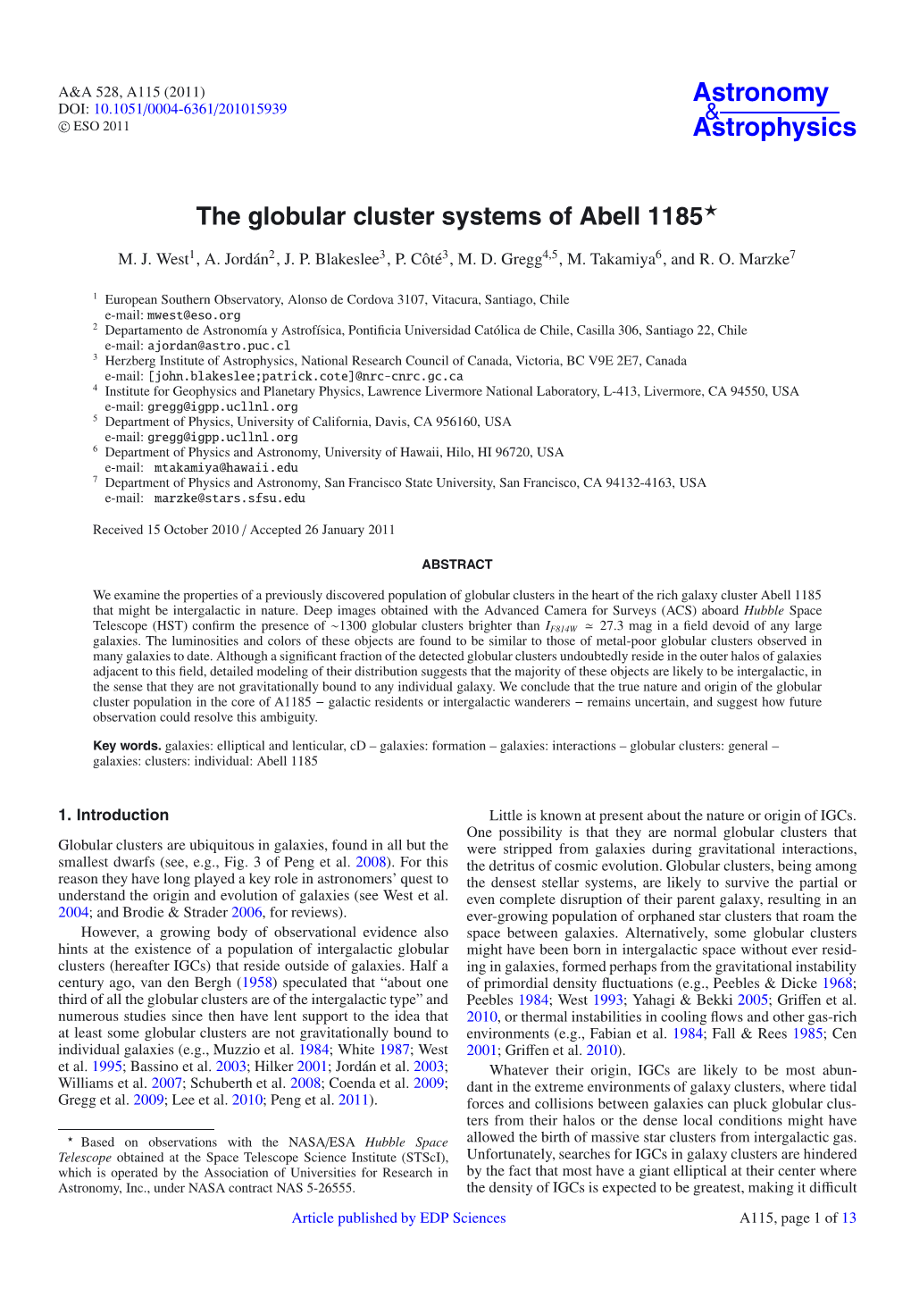 The Globular Cluster Systems of Abell 1185⋆
