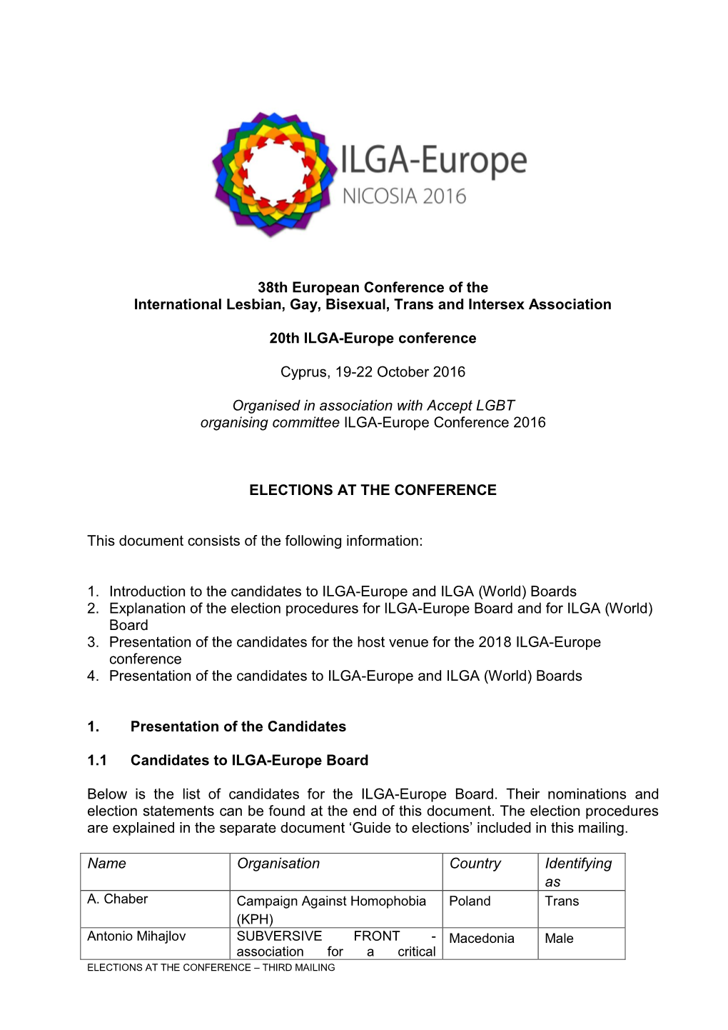 Details of Elections and Nominations for ILGA