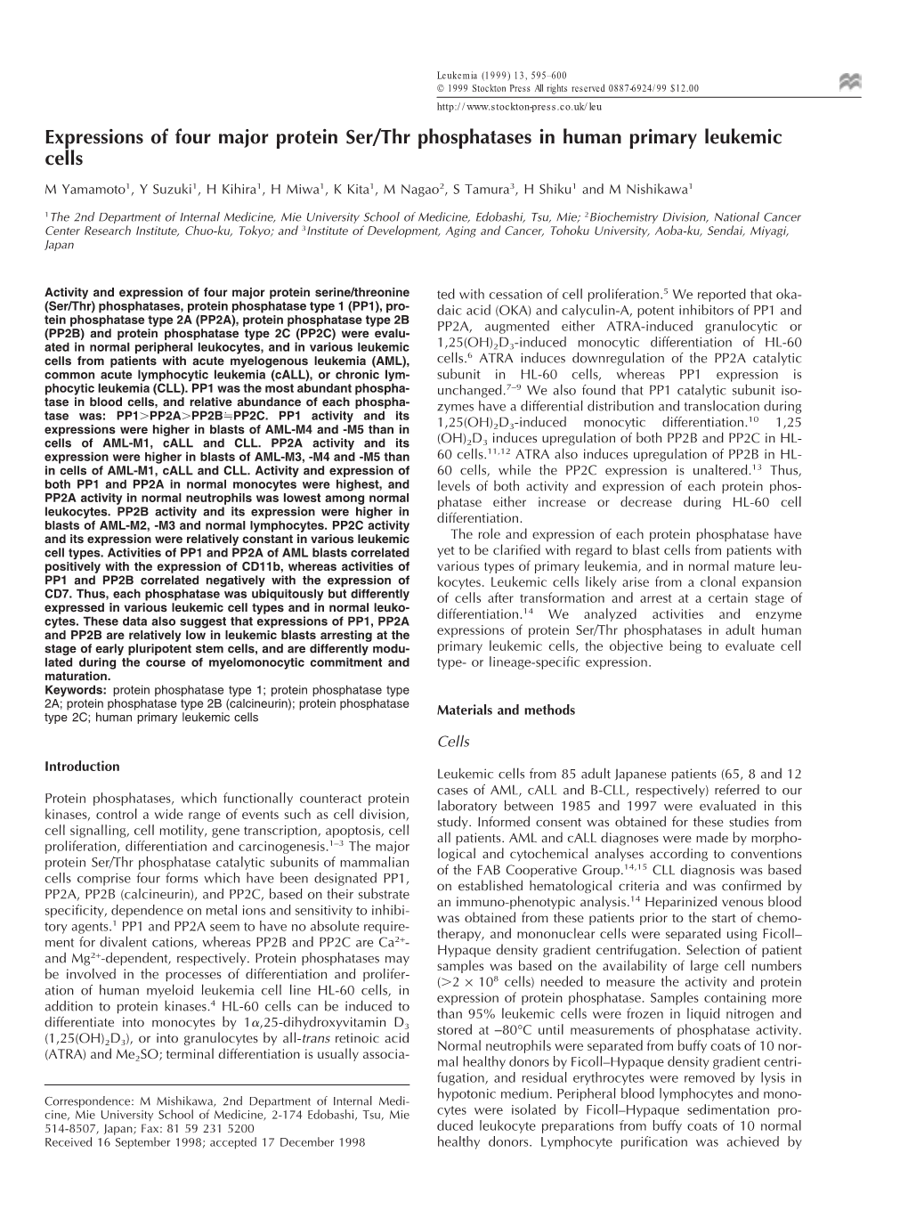 Expressions of Four Major Protein Ser/Thr Phosphatases in Human