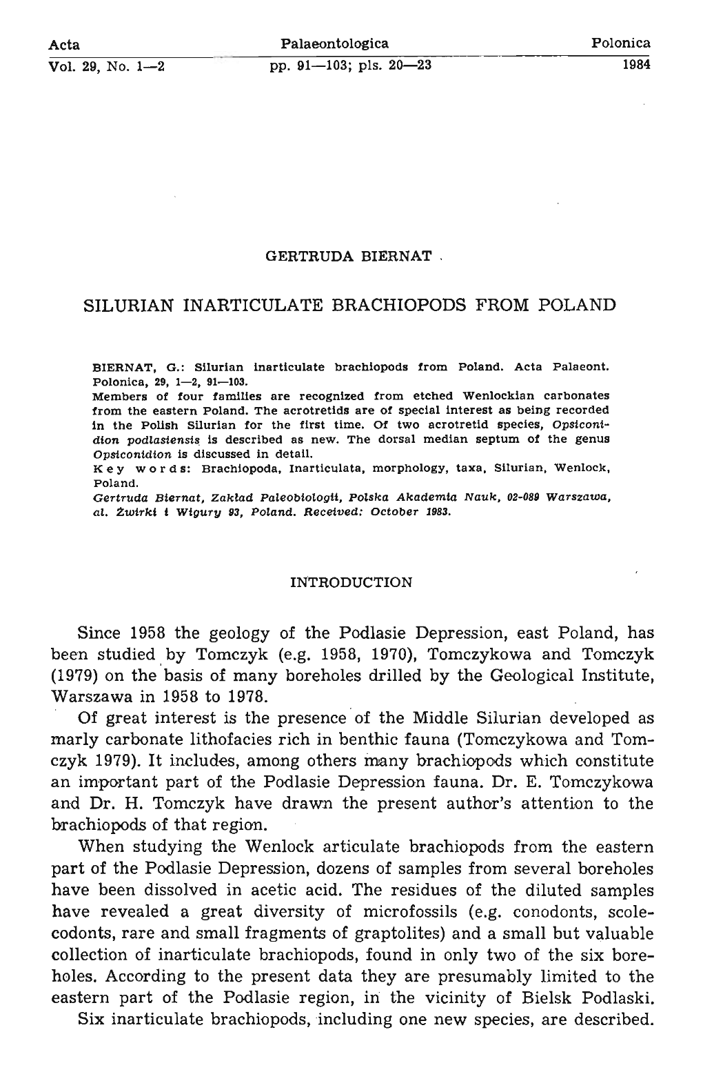 Silurian Inarticulate Brachiopods from Poland