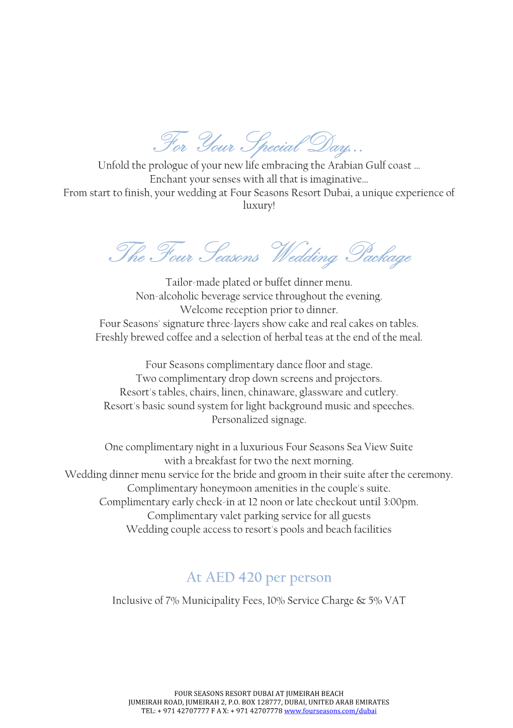 The Four Seasons Wedding Package