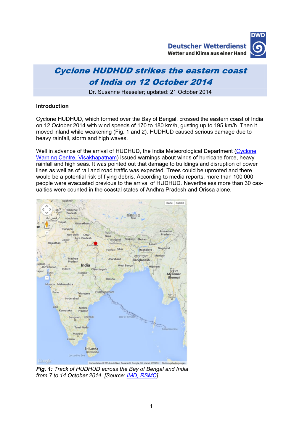 Cyclone HUDHUD Strikes the Eastern Coast of India on 12 October 2014 Dr