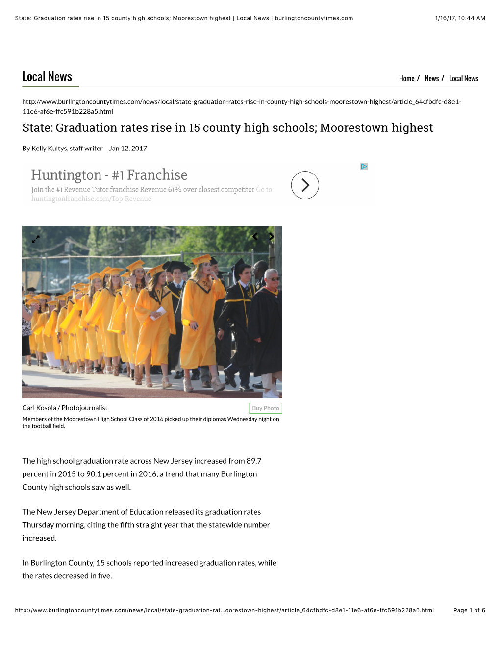 Graduation Rates Rise in 15 County High Schools; Moorestown Highest | Local News | Burlingtoncountytimes.Com 1/16/17, 10:44 AM
