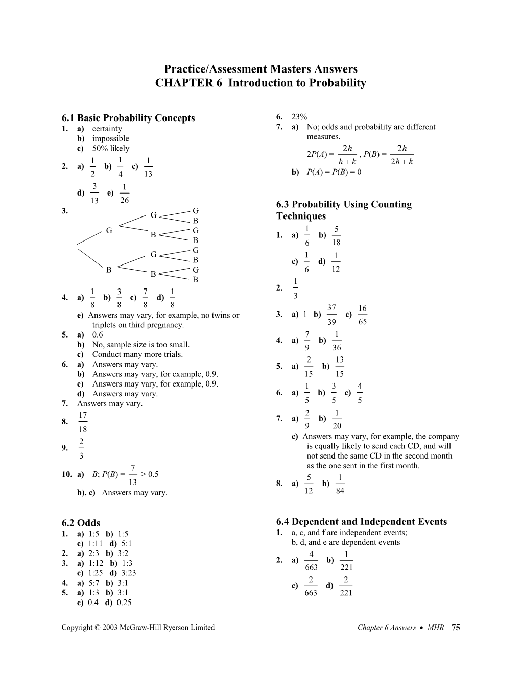 Practise/Assesment Masters Answers