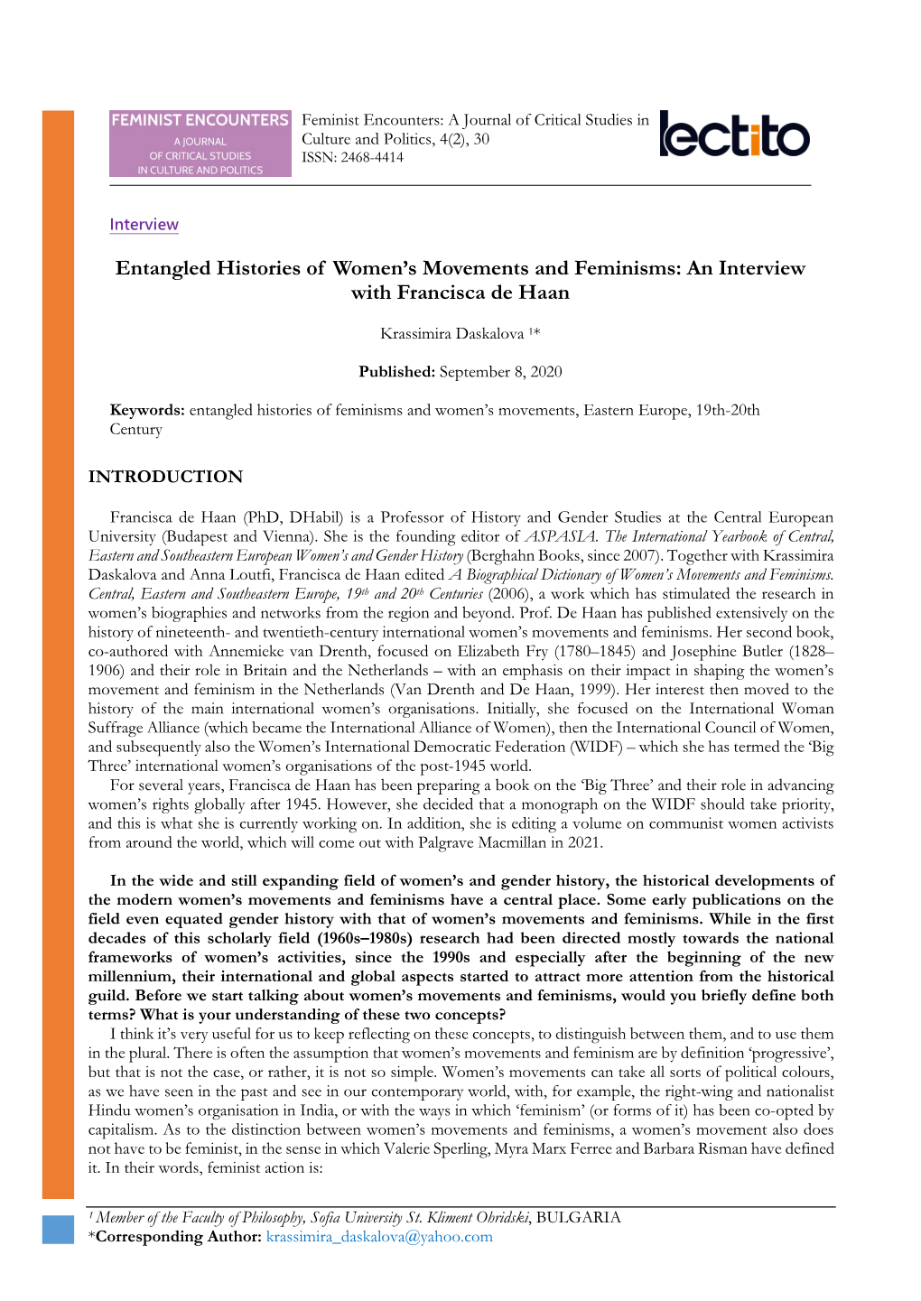 Entangled Histories of Women's Movements and Feminisms: An