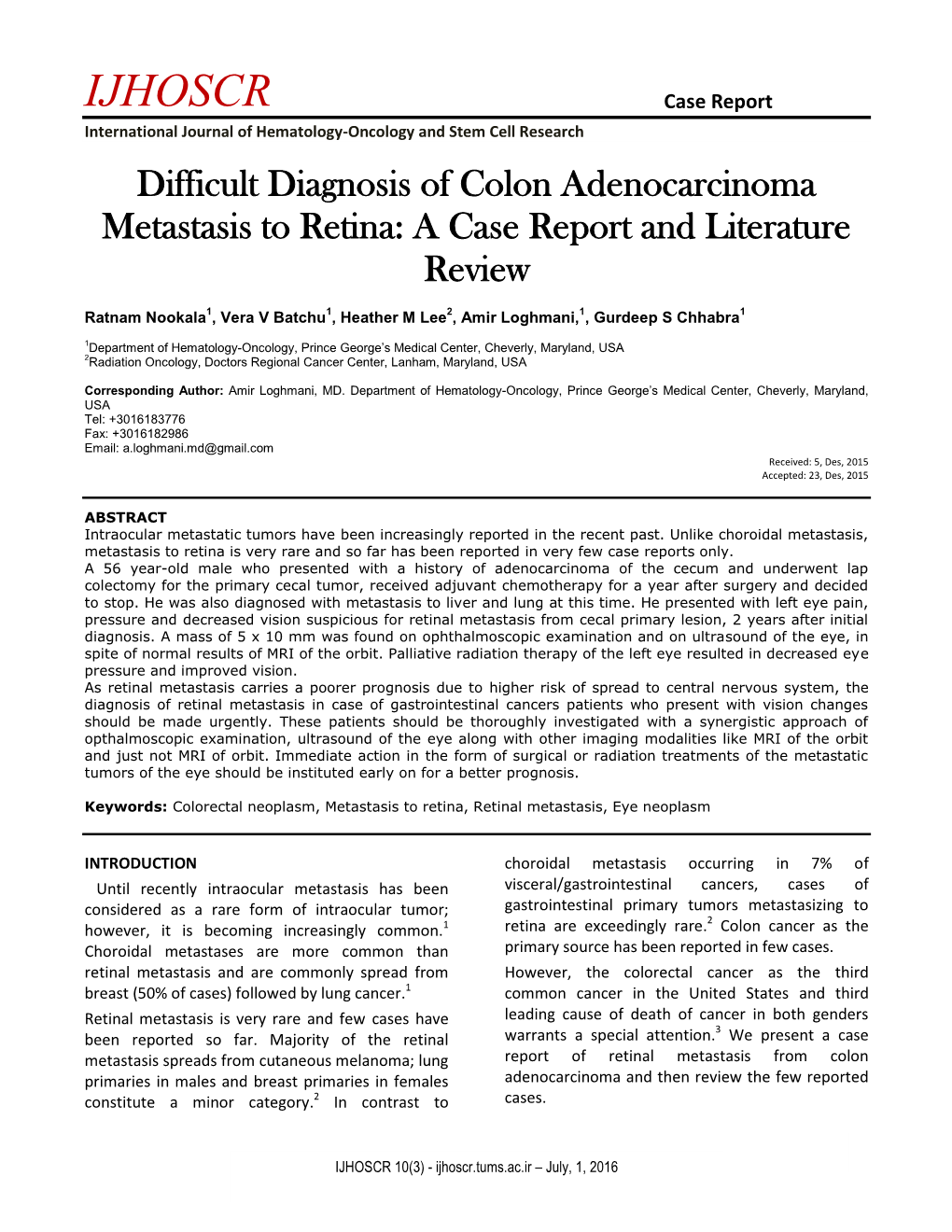 IJHOSCR Case Report International Journal of Hematology-Oncology and Stem Cell Research